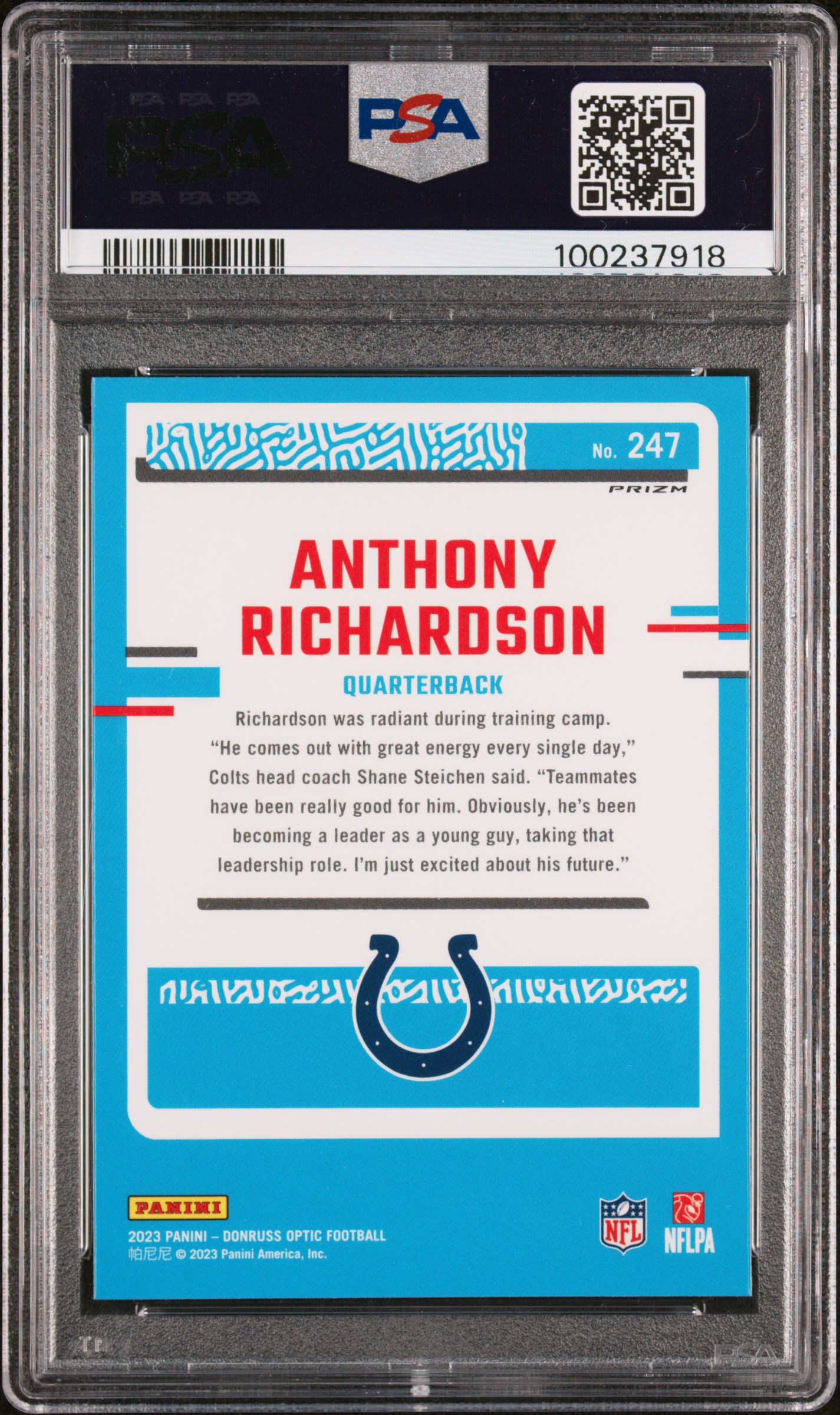 2023 Panini Donruss Optic Anthony Richardson #247 (Green Velocity) Mint 9 back