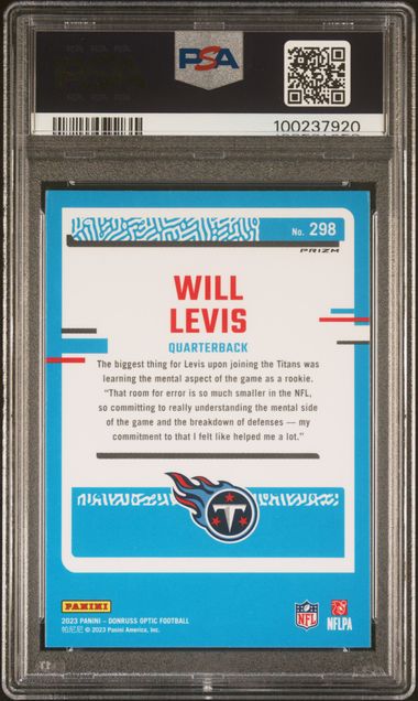 2023 Panini Donruss Optic Will Levis #298 (Blue Glitter) Gem Mt 10 back