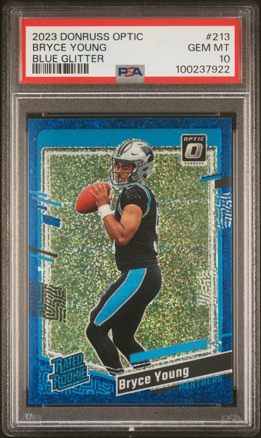2023 Panini Donruss Optic Bryce Young #213 (Blue Glitter) Gem Mt 10 front
