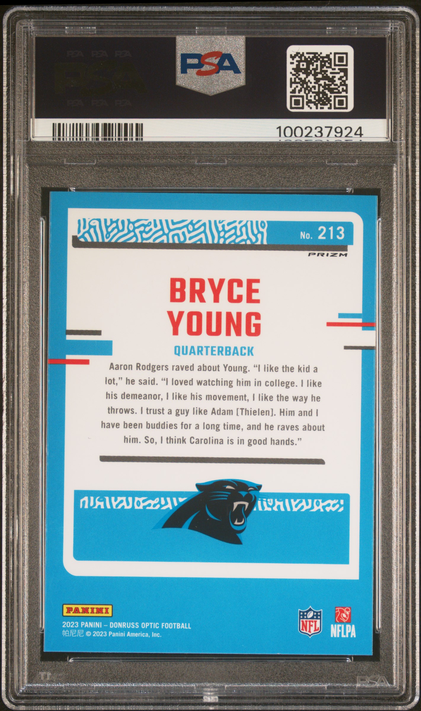 2023 Panini Donruss Optic Bryce Young #213 (Holo) Mint 9 back