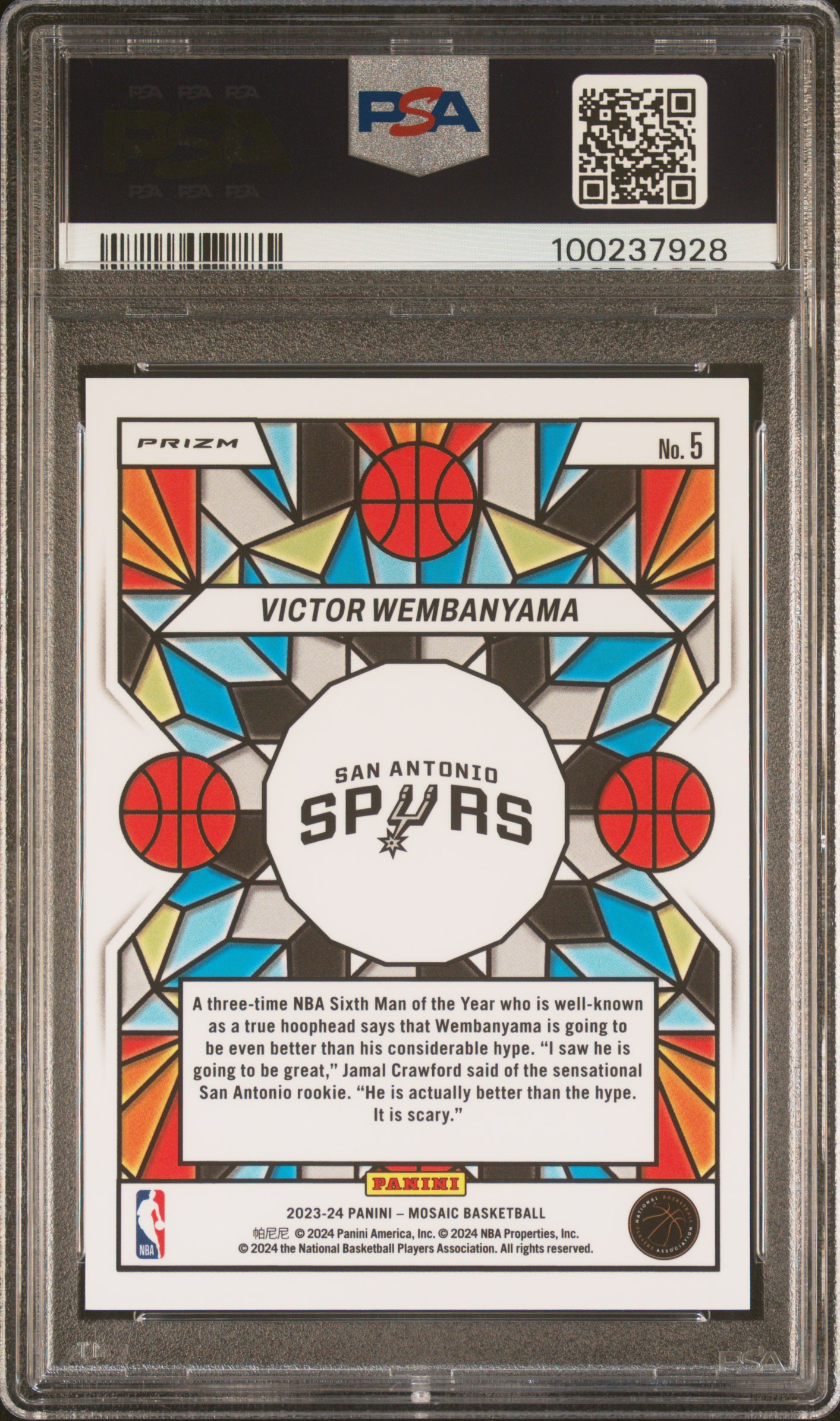 2023 Panini Mosaic Stained Glass Victor Wembanyama #5 Mint 9 back