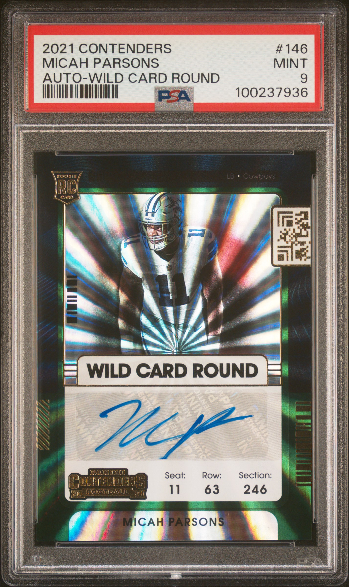 2021 Panini Contenders Micah Parsons #146 (Auto-Wild Card Round) Mint 9 front