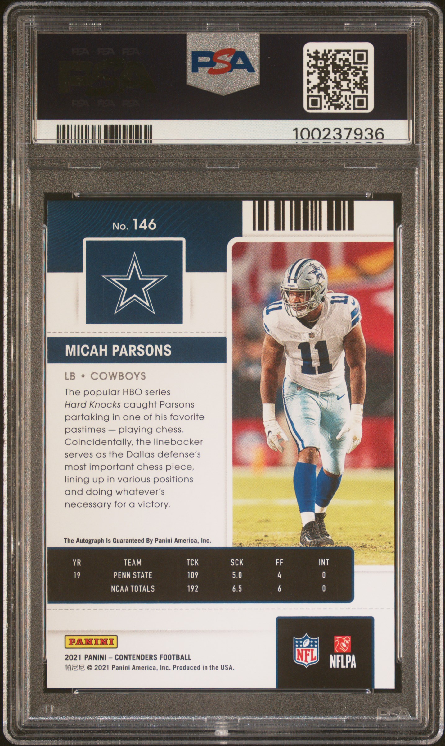2021 Panini Contenders Micah Parsons #146 (Auto-Wild Card Round) Mint 9 back