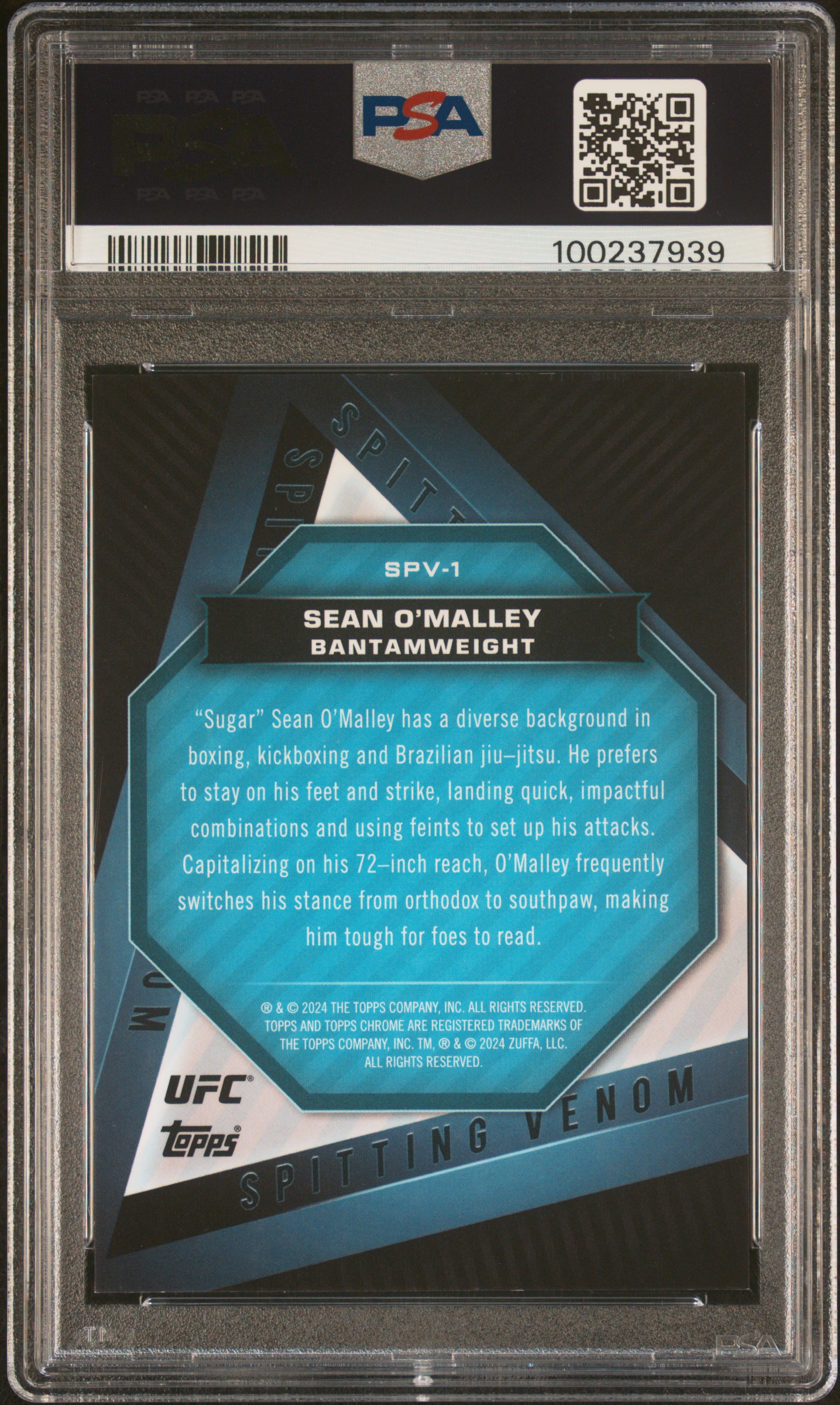 2024 Topps Chrome Ufc Spitting Venom Sean O'malley #Spv1 Mint 9 back