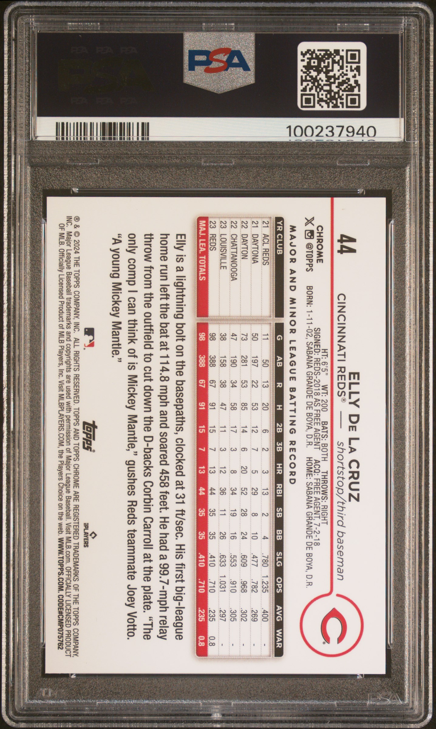 2024 Topps Chrome Elly De La Cruz #44 (Ssp) Mint 9 back