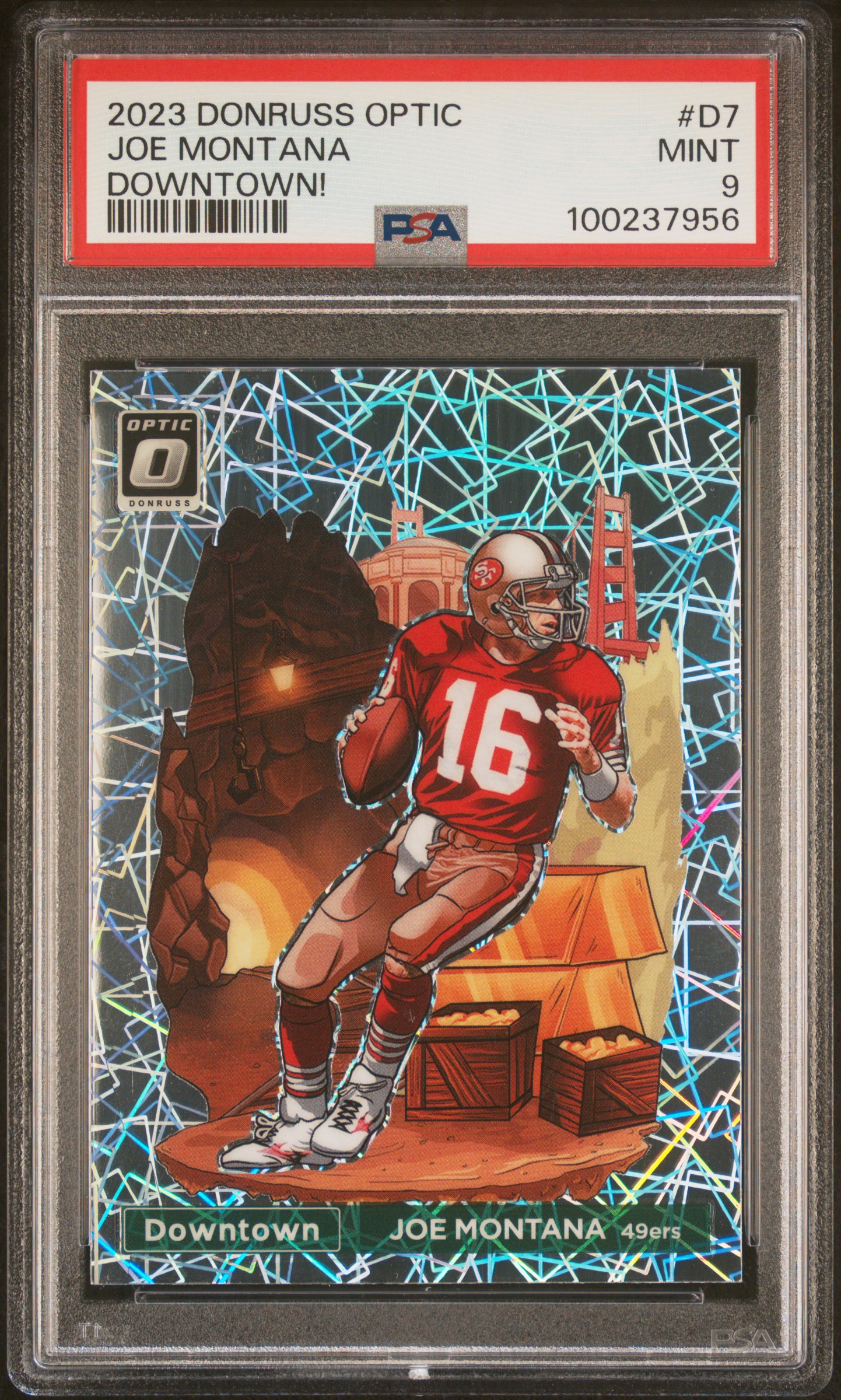 2023 Panini Donruss Optic Downtown! Joe Montana #D7 Mint 9 front