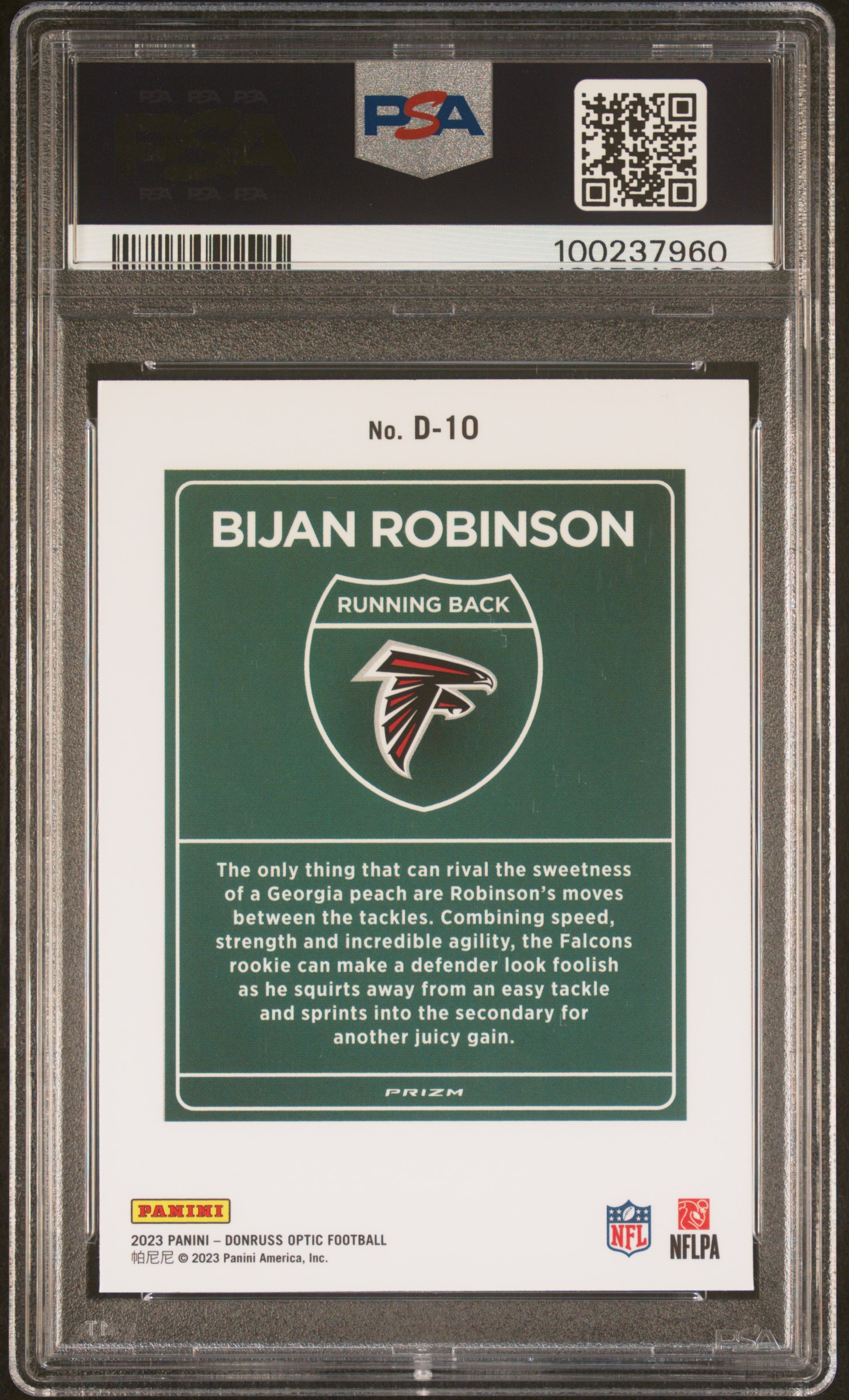 2023 Panini Donruss Optic Downtown! Bijan Robinson #D10 Mint 9 back