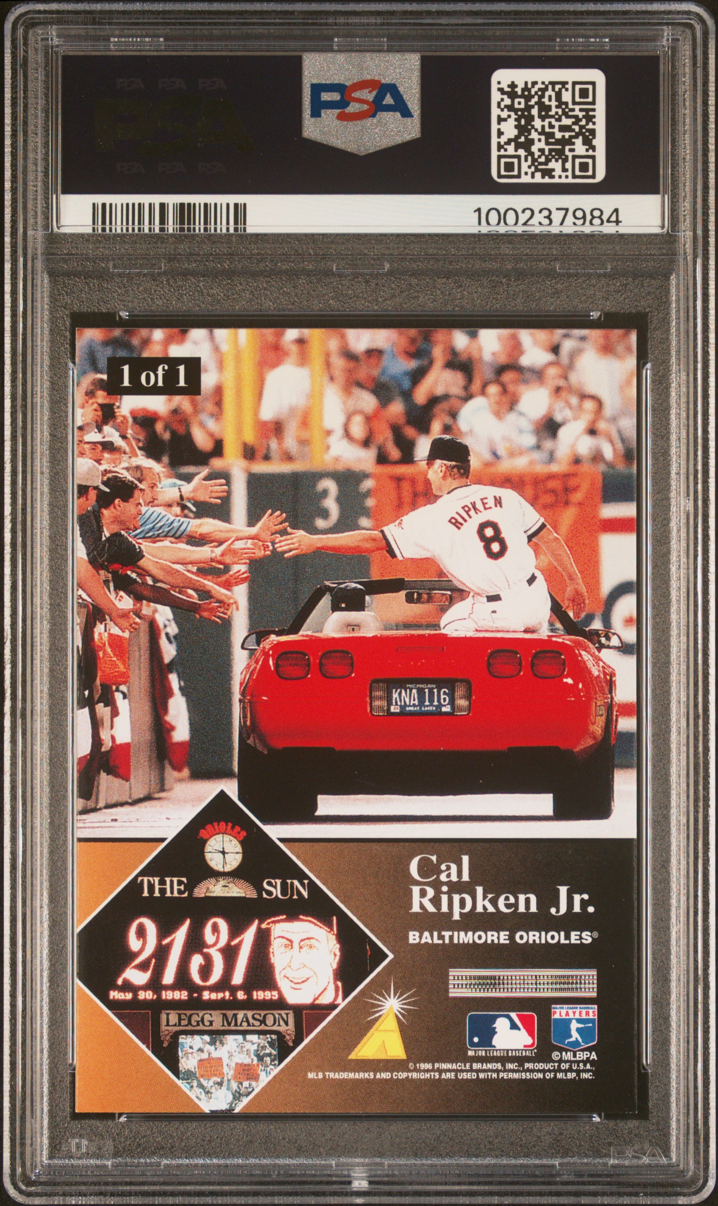 1996 Pinnacle Cal Ripken Tribute Cal Ripken Jr. #1 (Ripken Tribute) Mint 9 back
