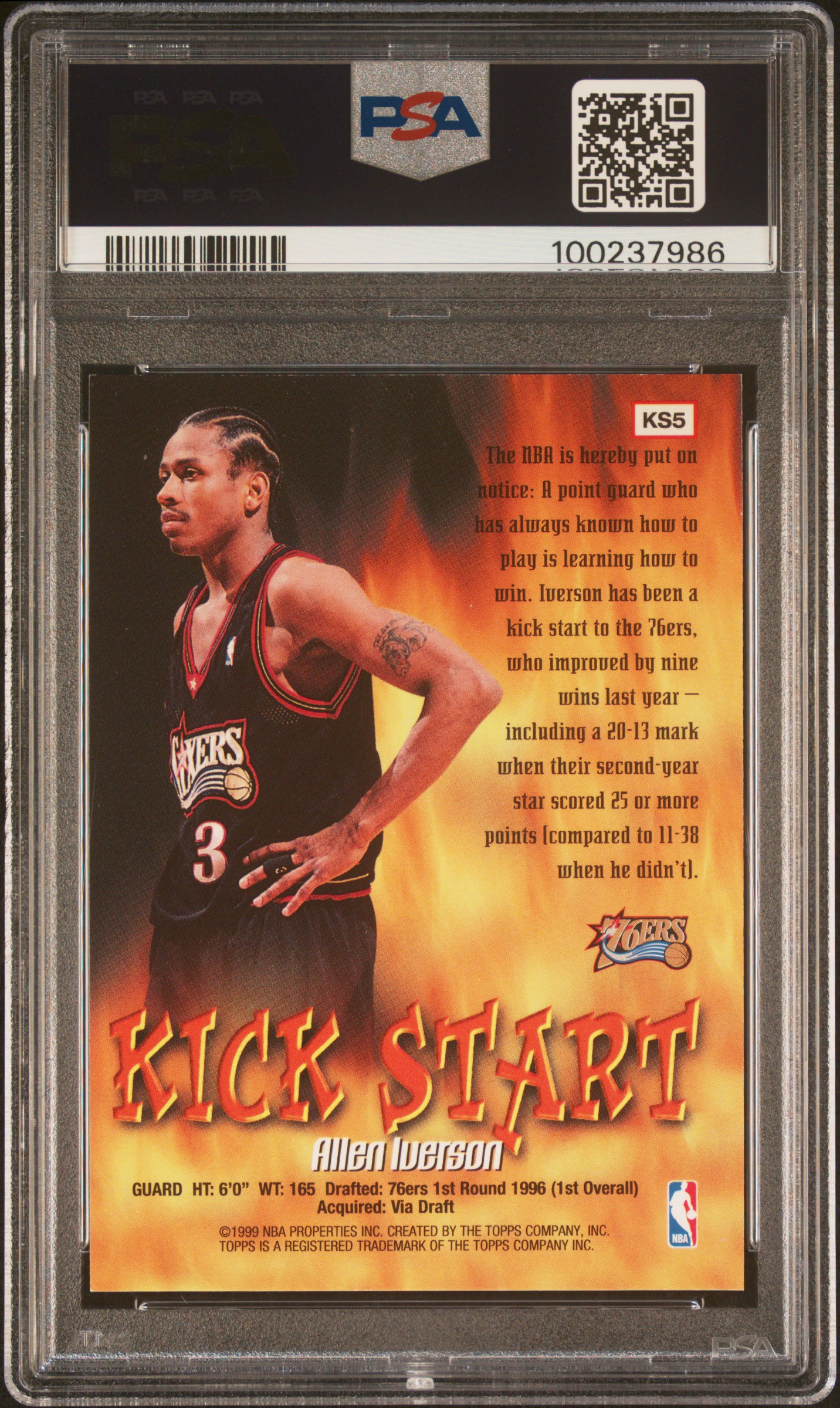 1998 Topps Kick Start Allen Iverson #Ks5 Mint 9 back
