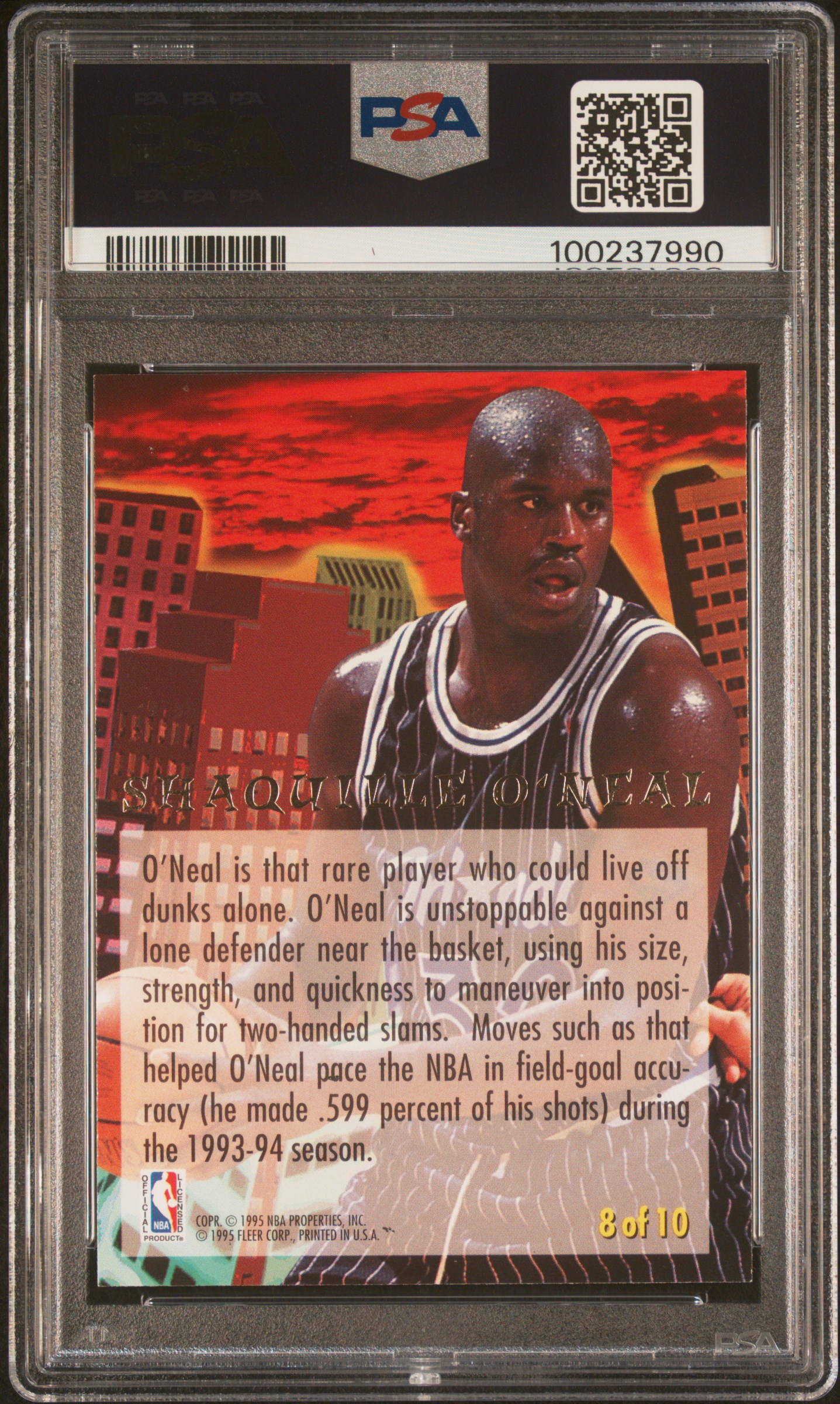 1994 Ultra Jam City Shaquille O'neal #8 (Jam City) Nm-Mt 8 back