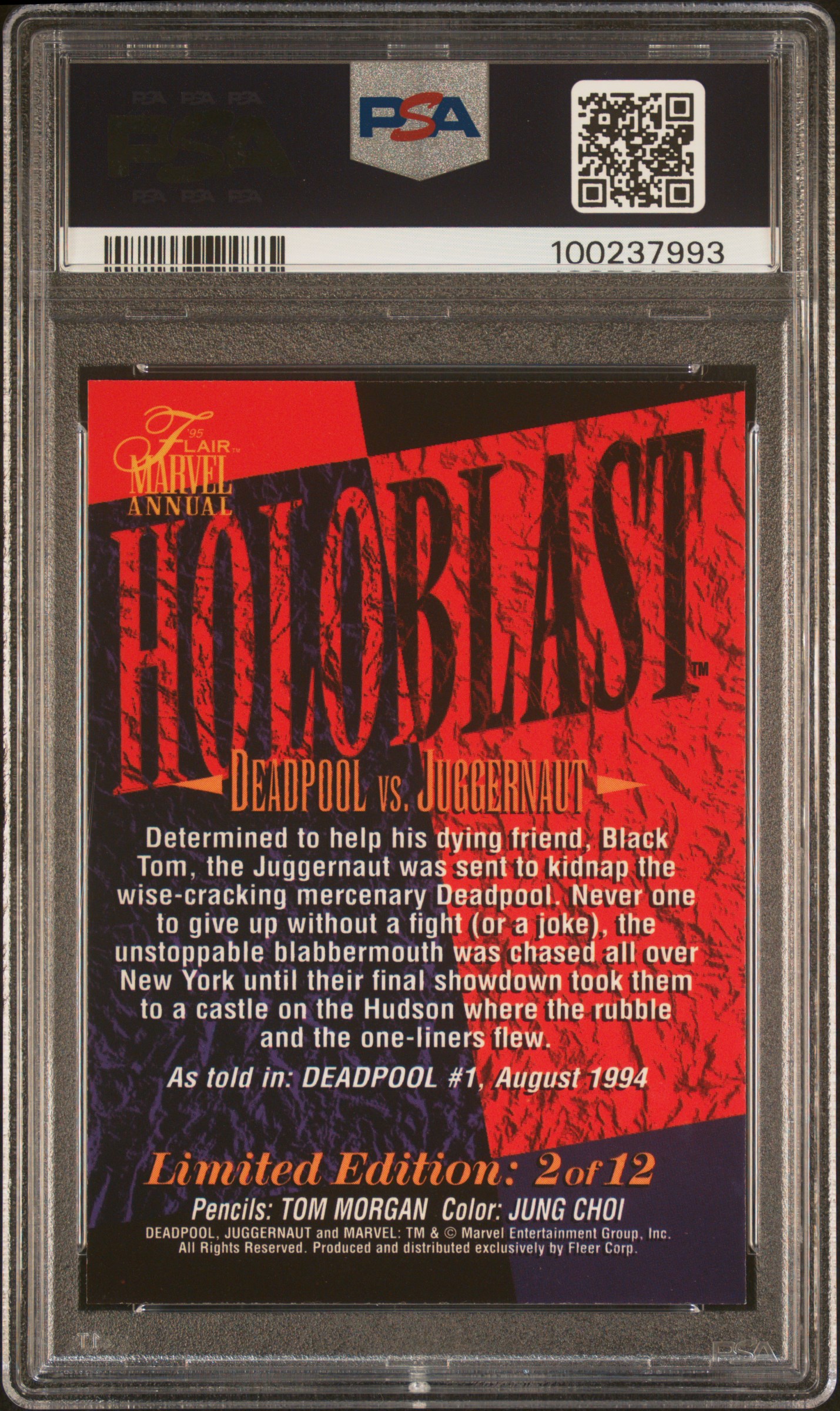 1995 Flair '95 Marvel Annual Holoblast Deadpool/Juggernaut #2 (Marvel Annual Holoblast) Mint 9 back