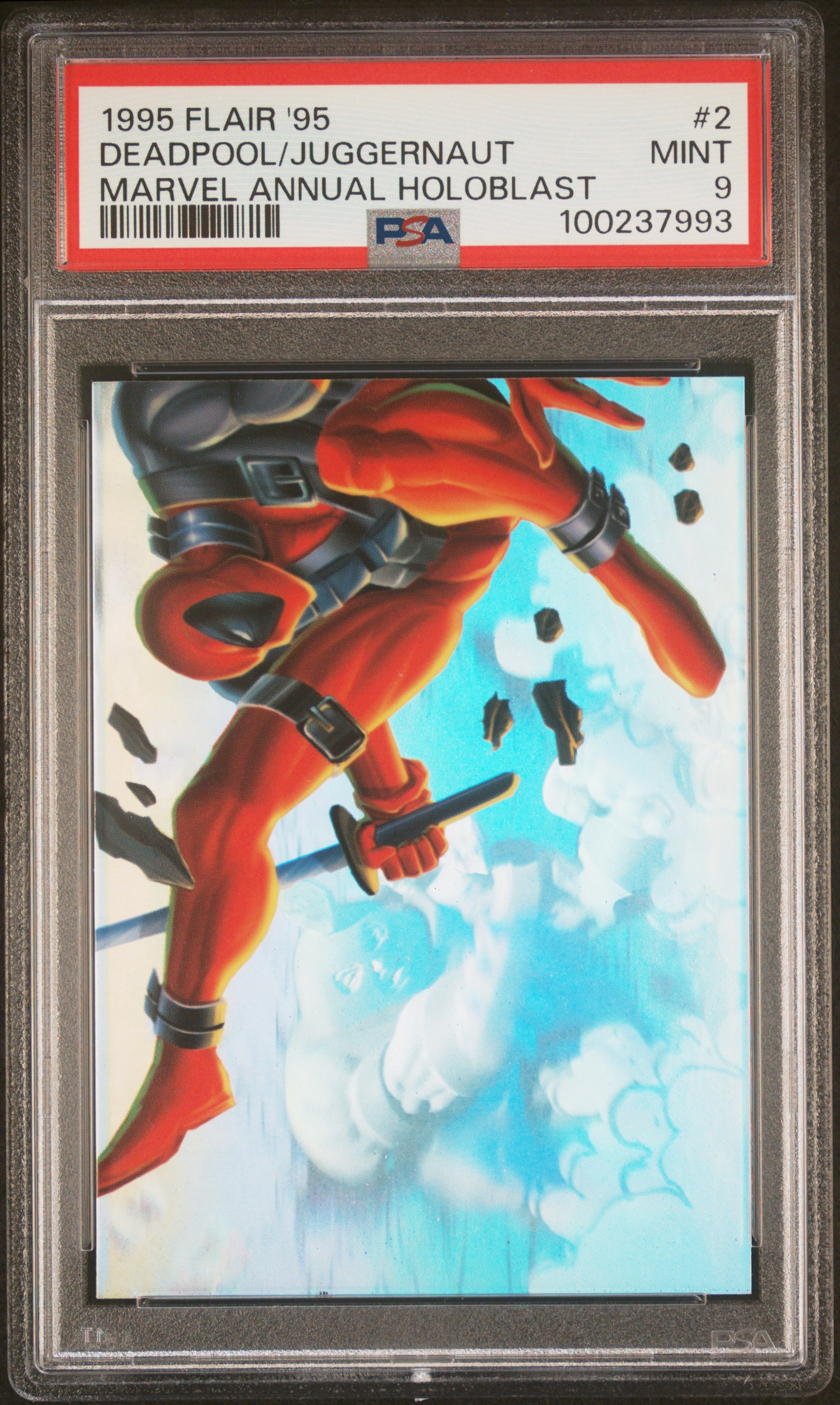 1995 Flair '95 Marvel Annual Holoblast Deadpool/Juggernaut #2 (Marvel Annual Holoblast) Mint 9 front