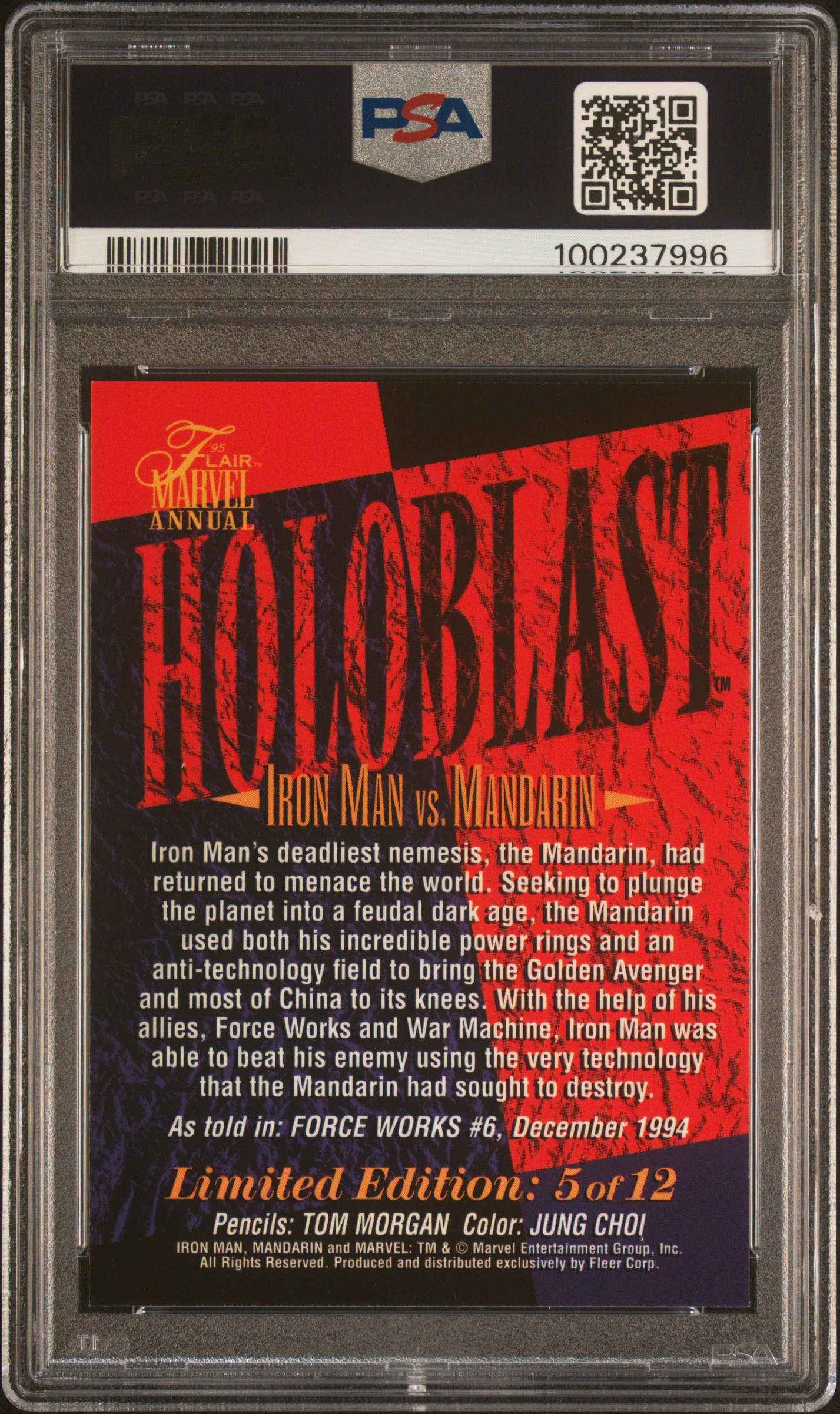 1995 Flair '95 Marvel Annual Holoblast Iron Man/Mandarin #5 (Marvel Annual Holoblast) Nm-Mt 8 back