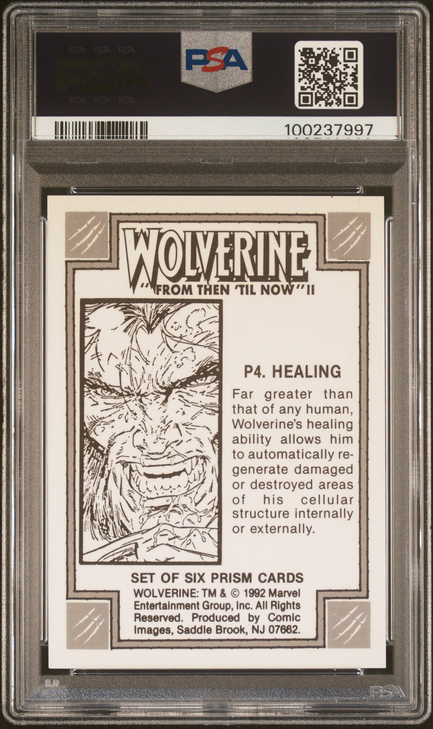 1992 Wolverine From Then 'Til Now Ii Healing #P4 (From Then/Til Now Ii-Prism) Mint 9 back
