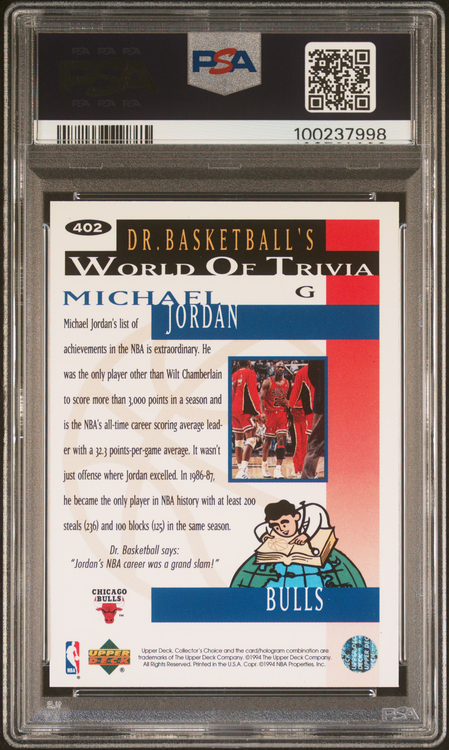 1994 Collector's Choice Michael Jordan #402 (Gold Signature) Nm 7 back