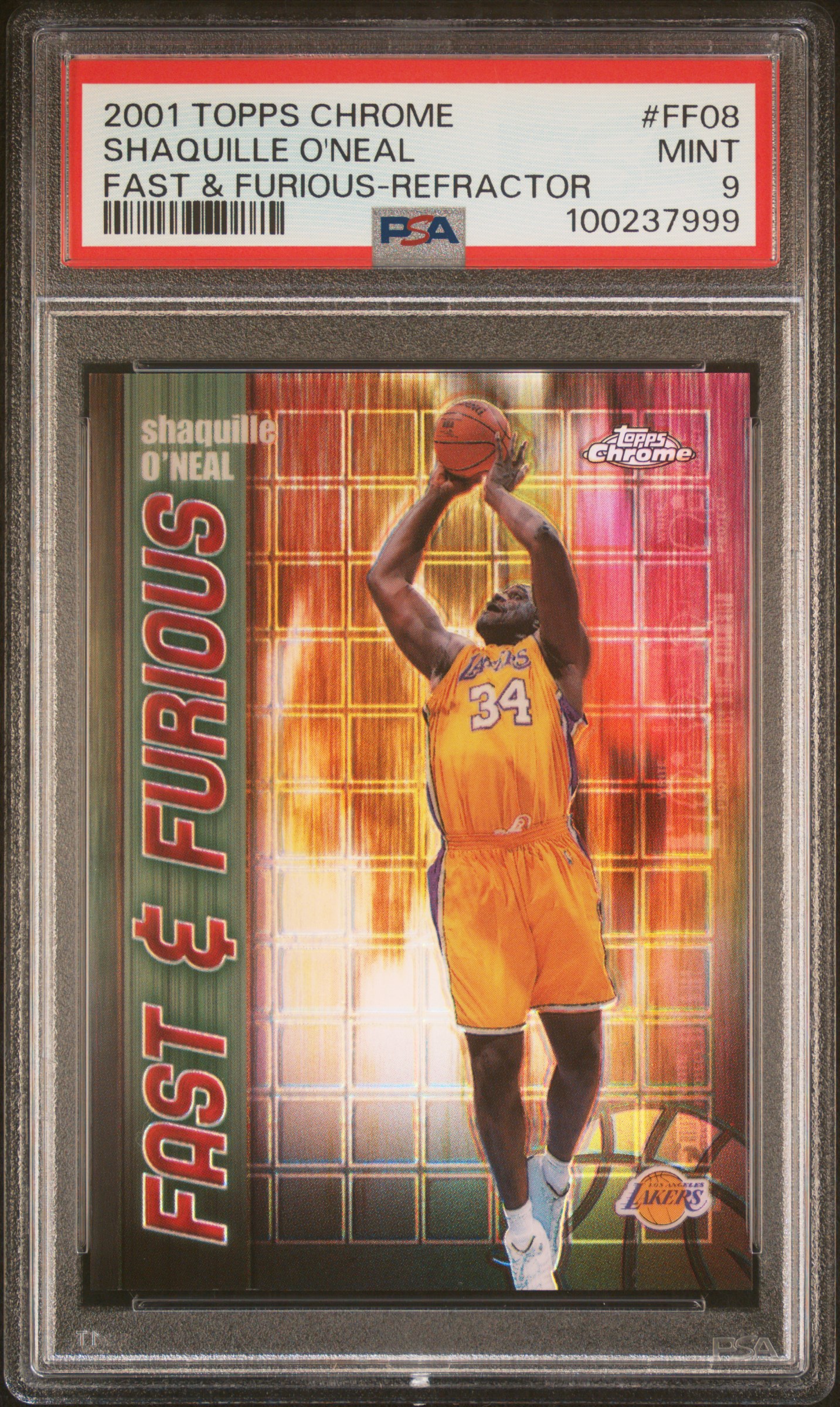 2001 Topps Chrome Fast & Furious Shaquille O'neal #Ff08 (Fast & Furious-Refractor) Mint 9 front