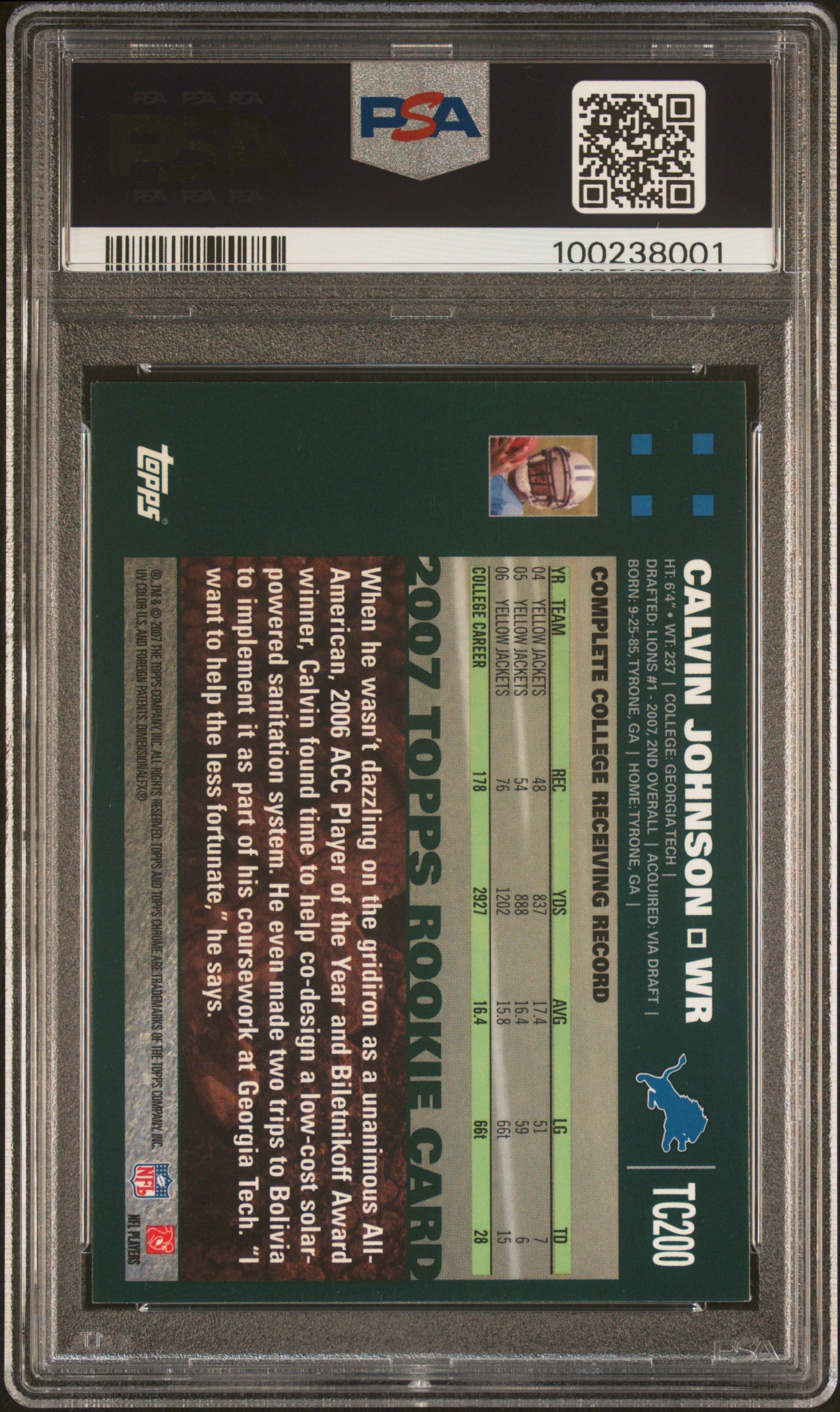 2007 Topps Chrome Calvin Johnson #Tc200 Mint 9 back