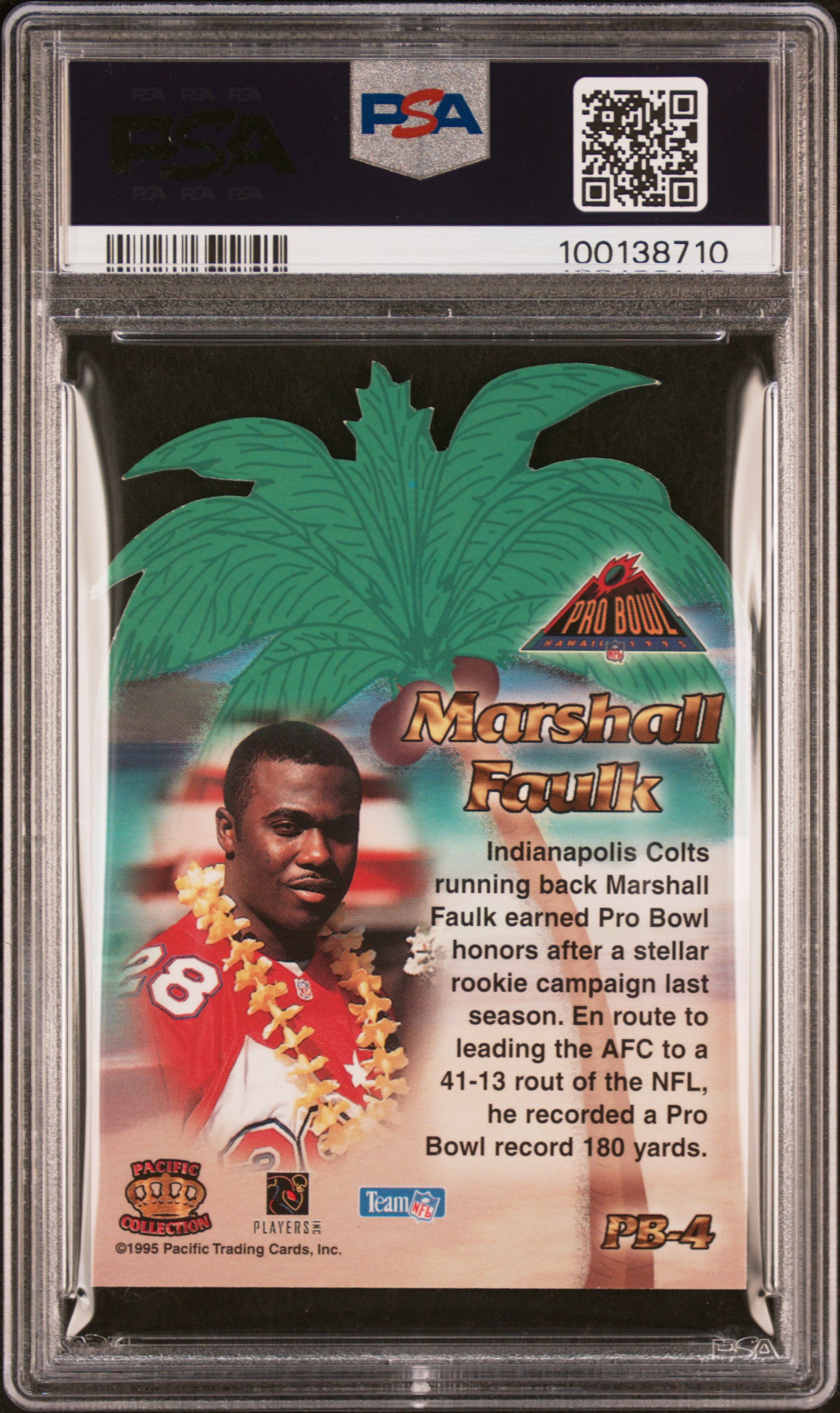 1995 Pacific Crown Royale Pro Bowl Die-Cut Marshall Faulk #Pb-4 (Pro Bowl Die-Cut) Nm 7 back