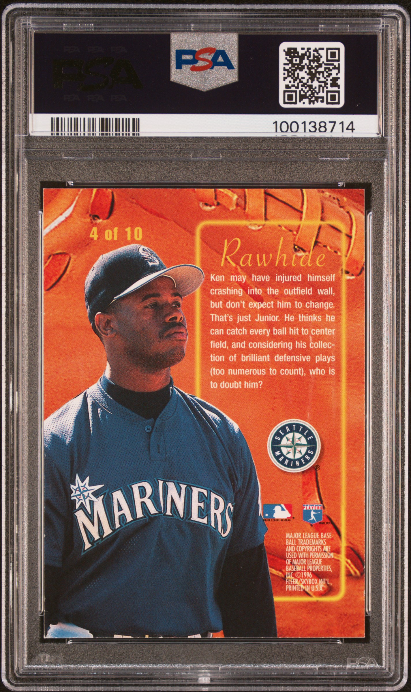 1996 Ultra Rawhide Ken Griffey Jr. #4 (Gold Medallion) Nm-Mt 8 back