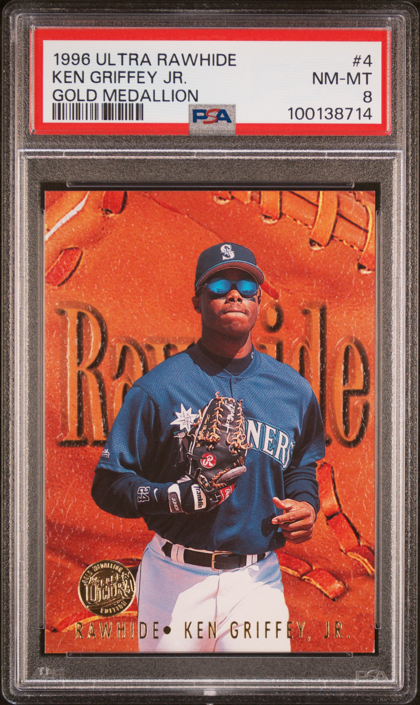 1996 Ultra Rawhide Ken Griffey Jr. #4 (Gold Medallion) Nm-Mt 8 front