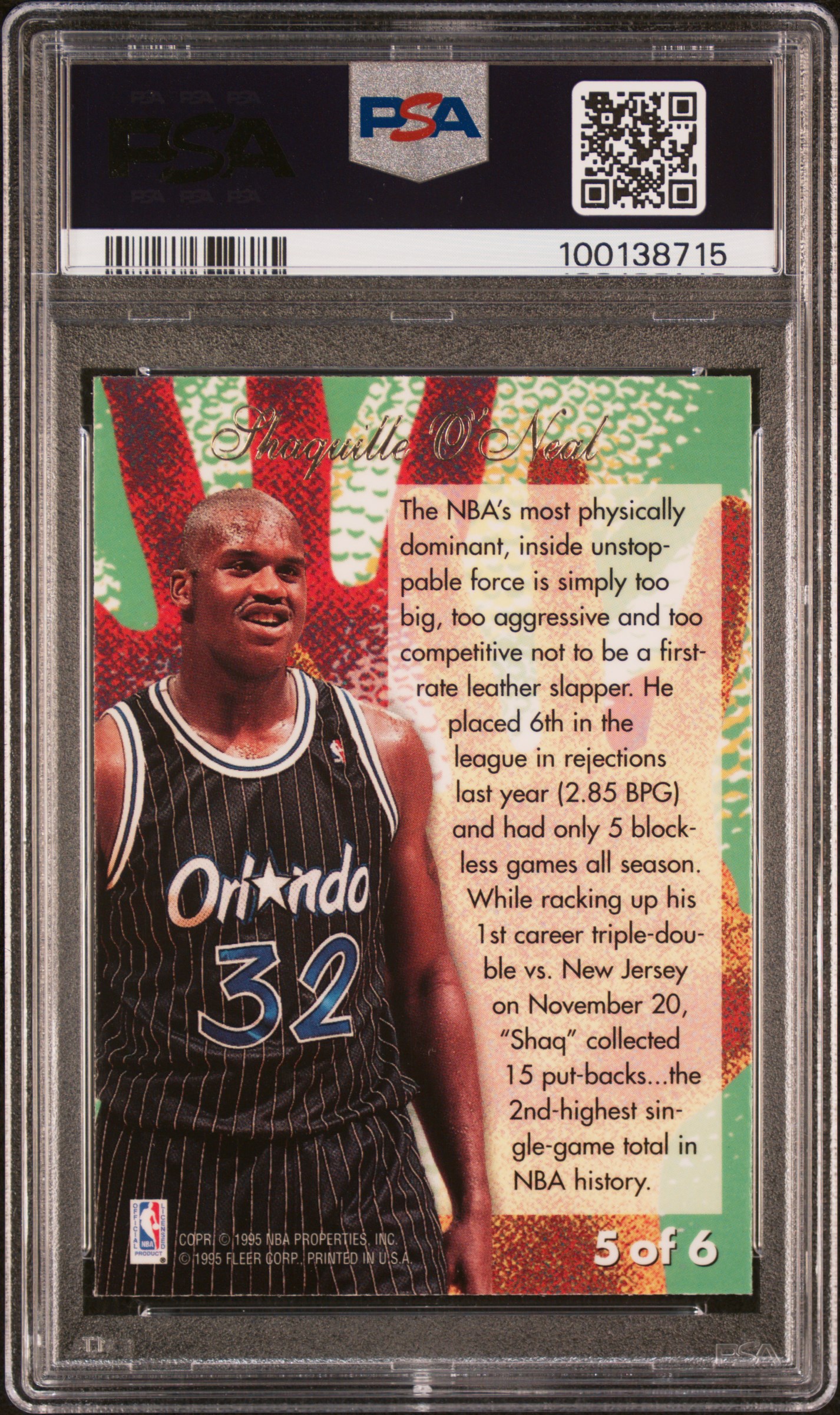 1994 Flair Rejectors Shaquille O'neal #5 Mint 9 back