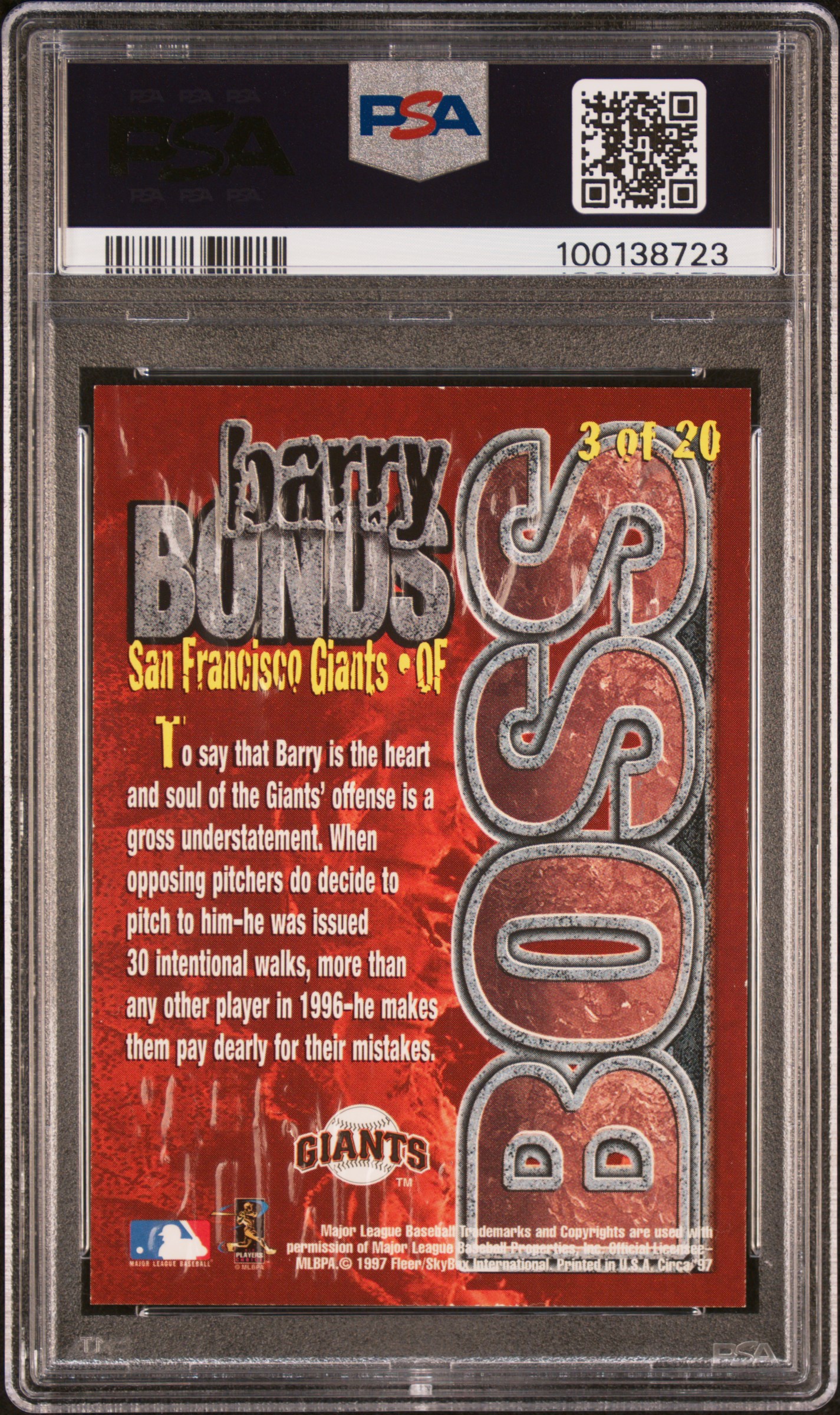 1997 Circa Boss Barry Bonds #3 (Super Boss) Nm-Mt 8 back