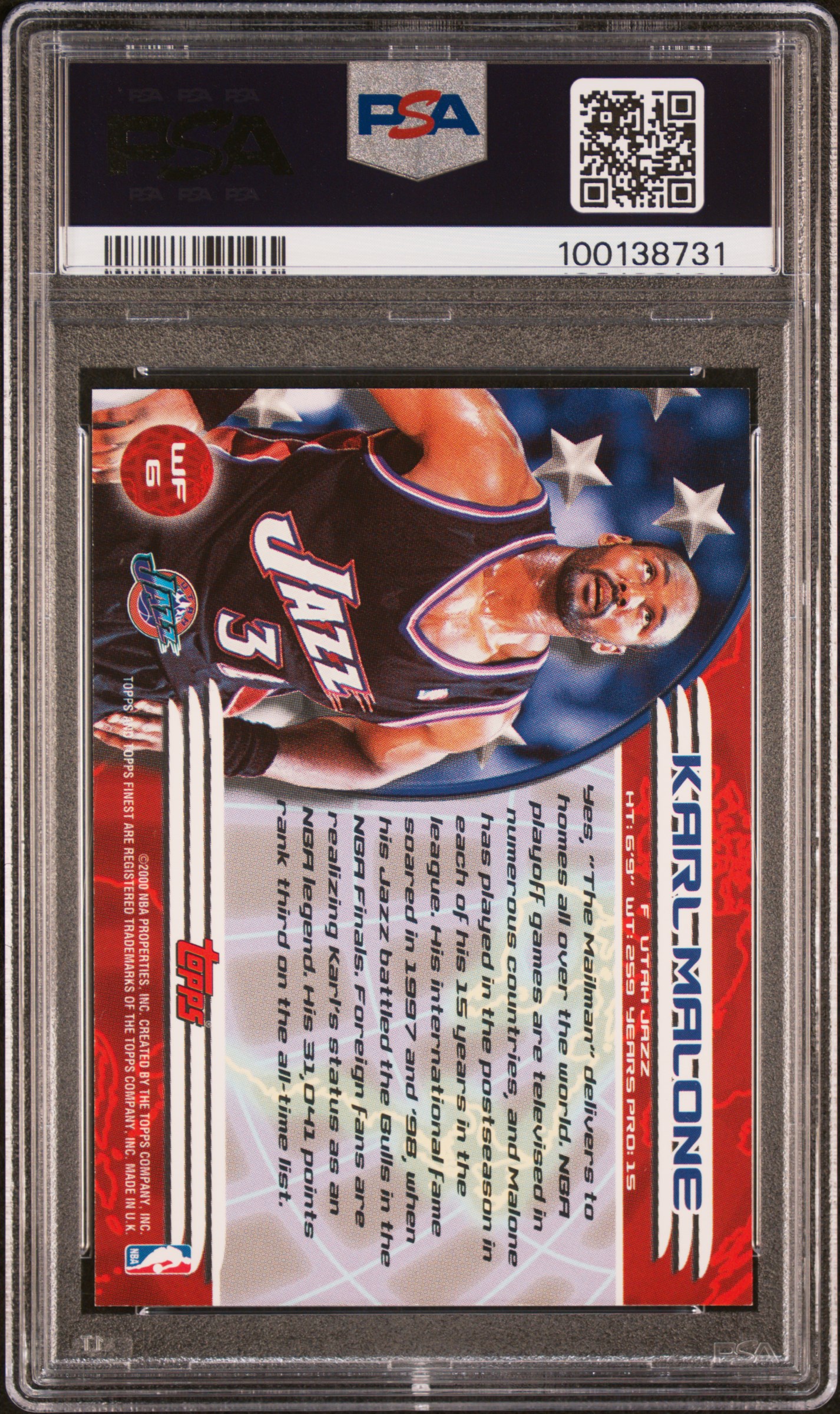 2000 Finest World's Finest Karl Malone #Wf6 (World's Finest) Mint 9 back