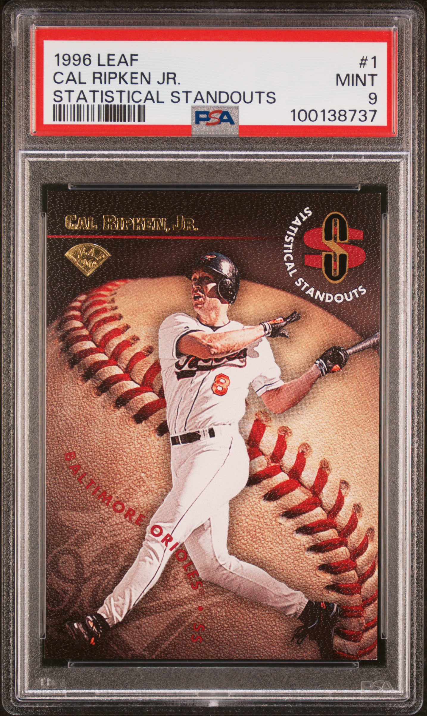1996 Leaf Statistical Standouts Cal Ripken Jr. #1 (Statistical Standouts) Mint 9 front