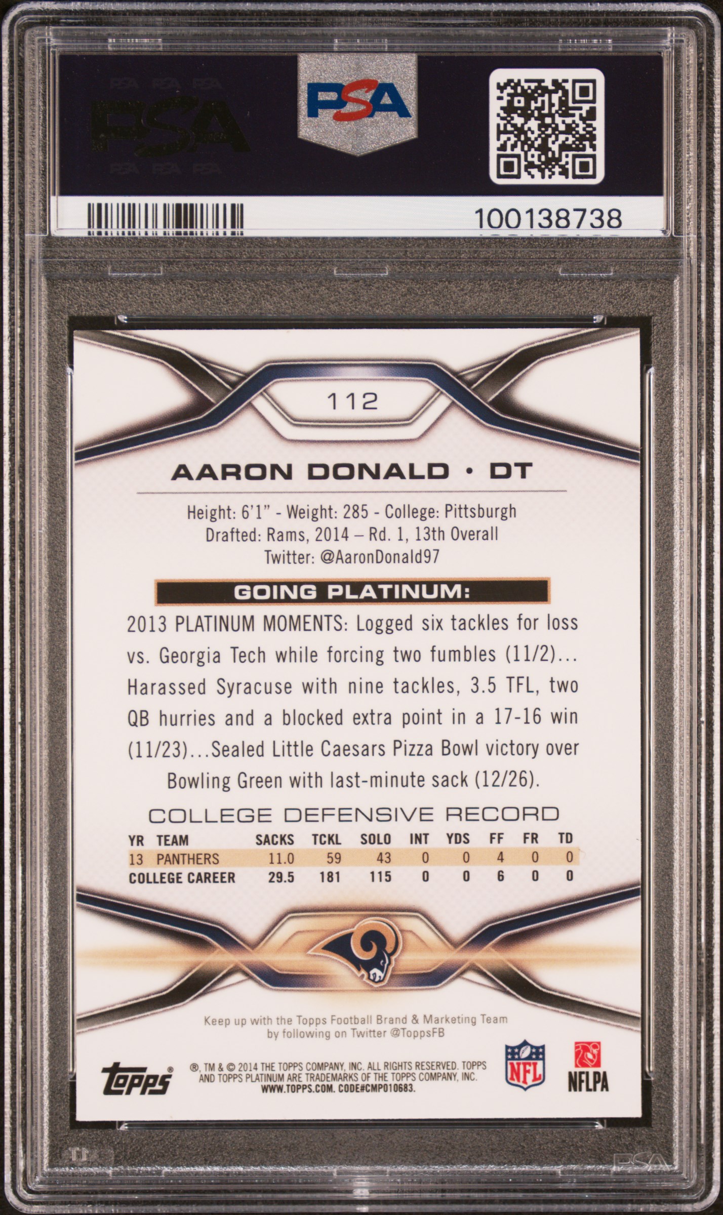 2014 Topps Platinum Aaron Donald #112 (Orange Refractor) Nm-Mt 8 back