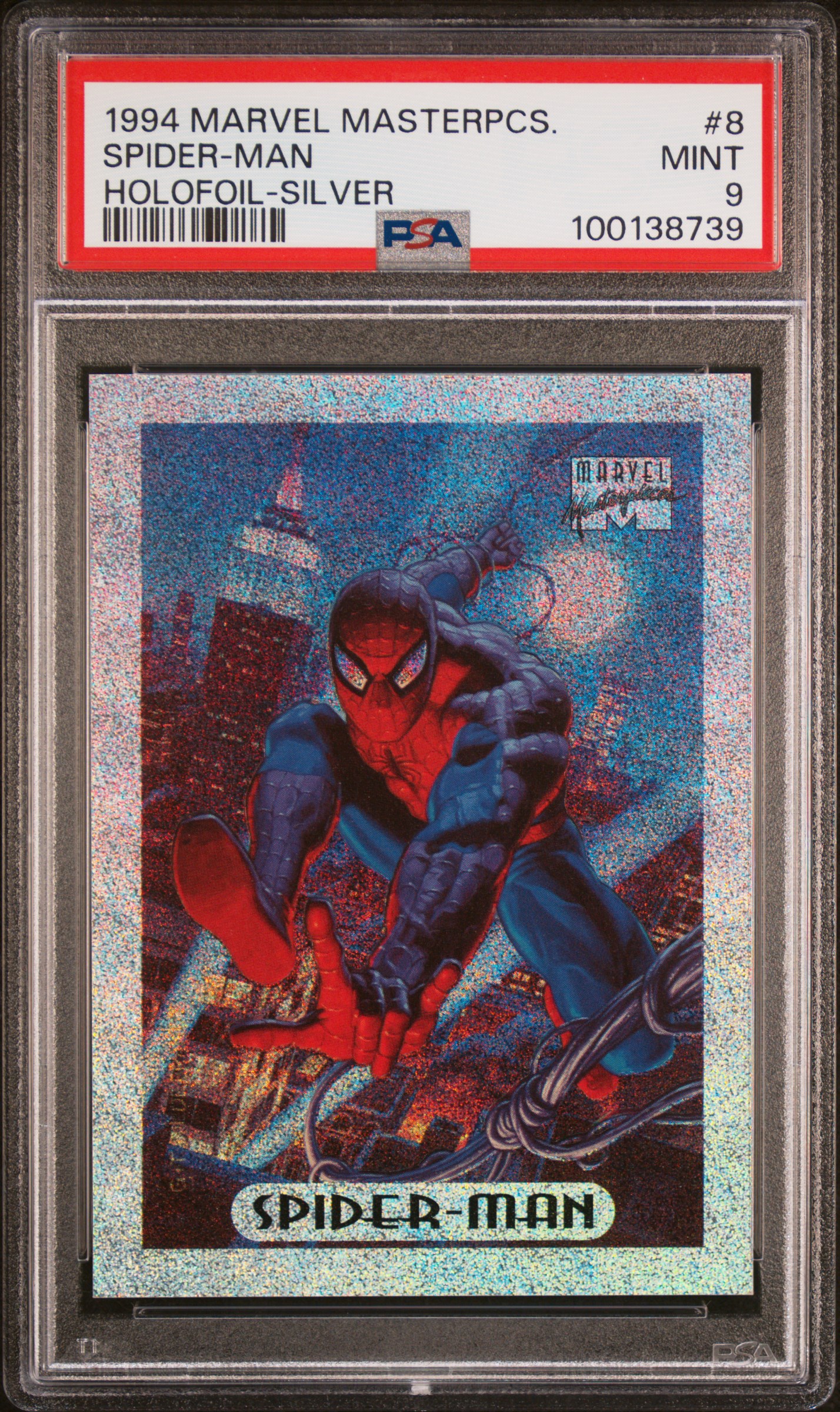 1994 Marvel Masterpieces Holofoil Spider-Man #8 (Holofoil-Silver) Mint 9 front