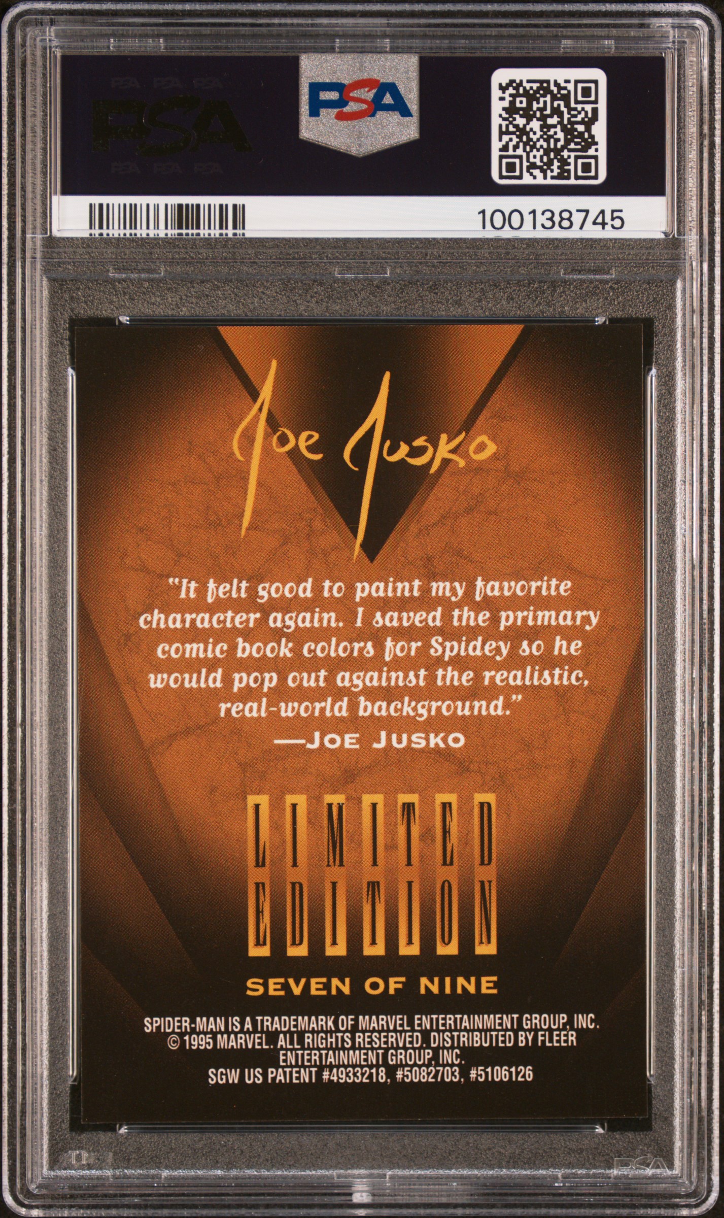 1995 Ultra Spider-Man Golden Web Spider-Man #7 (Golden Web) Mint 9 back