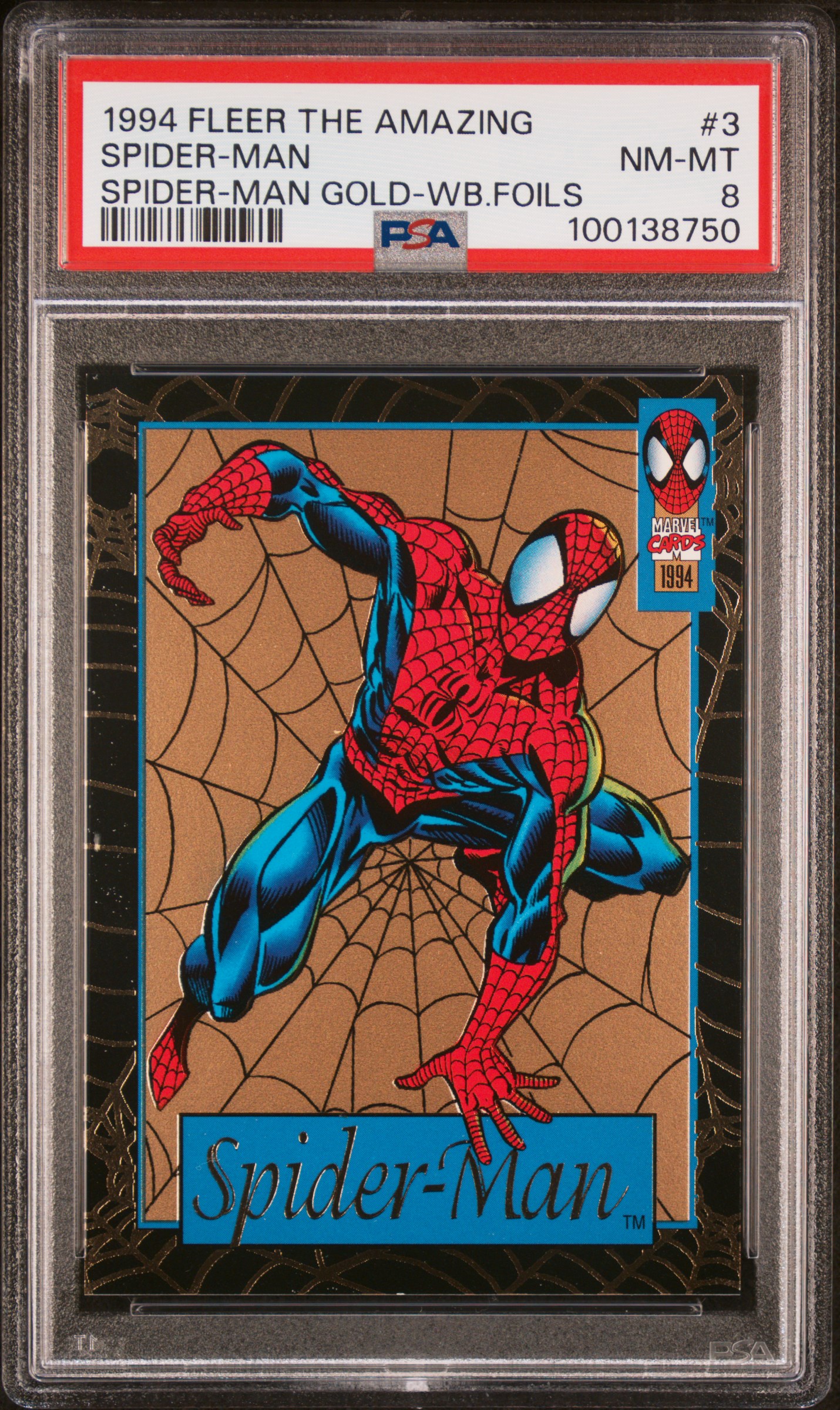 1994 Fleer The Amazing Spider-Man Gold-Web Foils Spider-Man #3 (Spider-Man Gold-Wb.foils) Nm-Mt 8 front