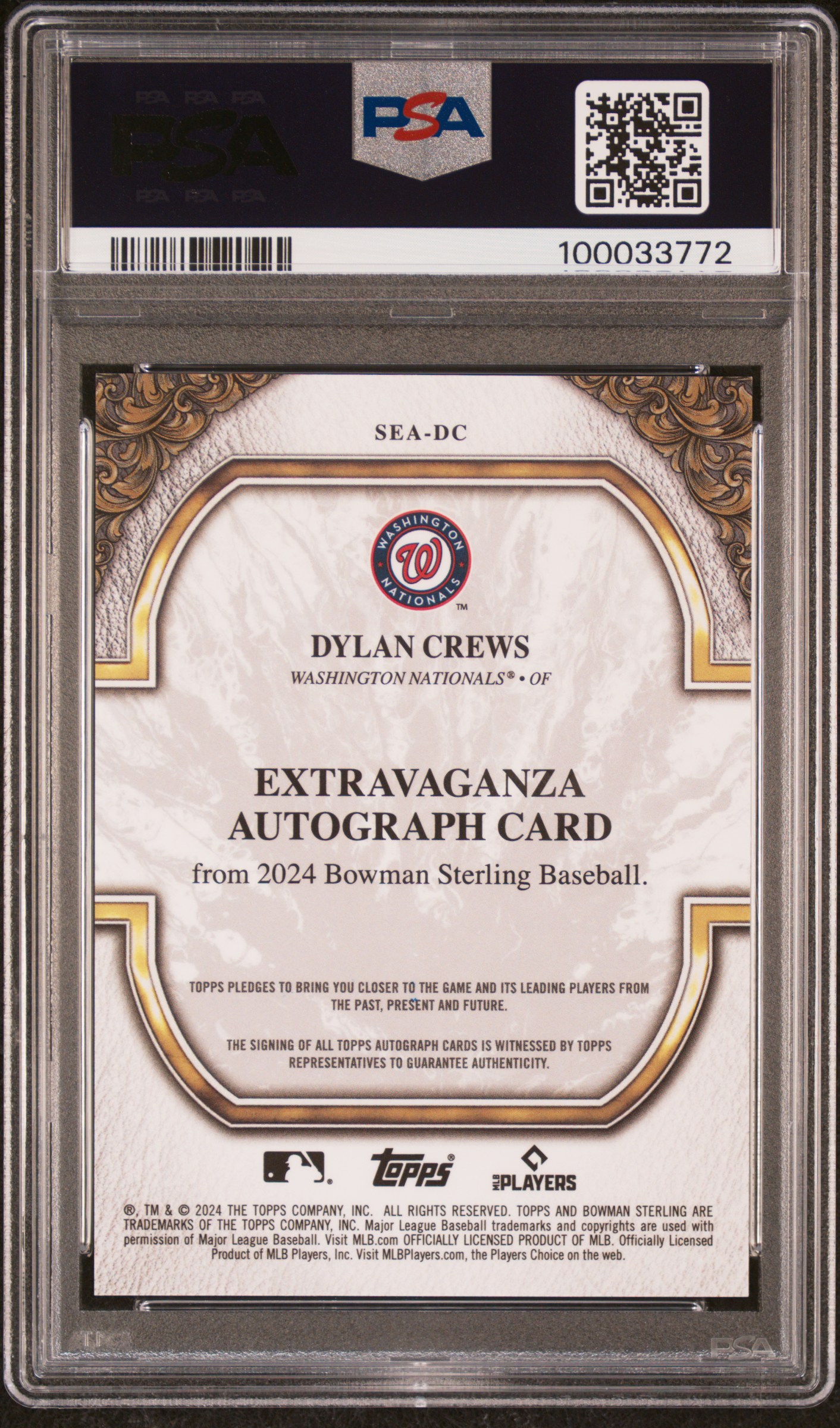 2024 Bowman Sterling Sterling Extravaganza Autographs Dylan Crews #Seadc Gem Mt 10 back