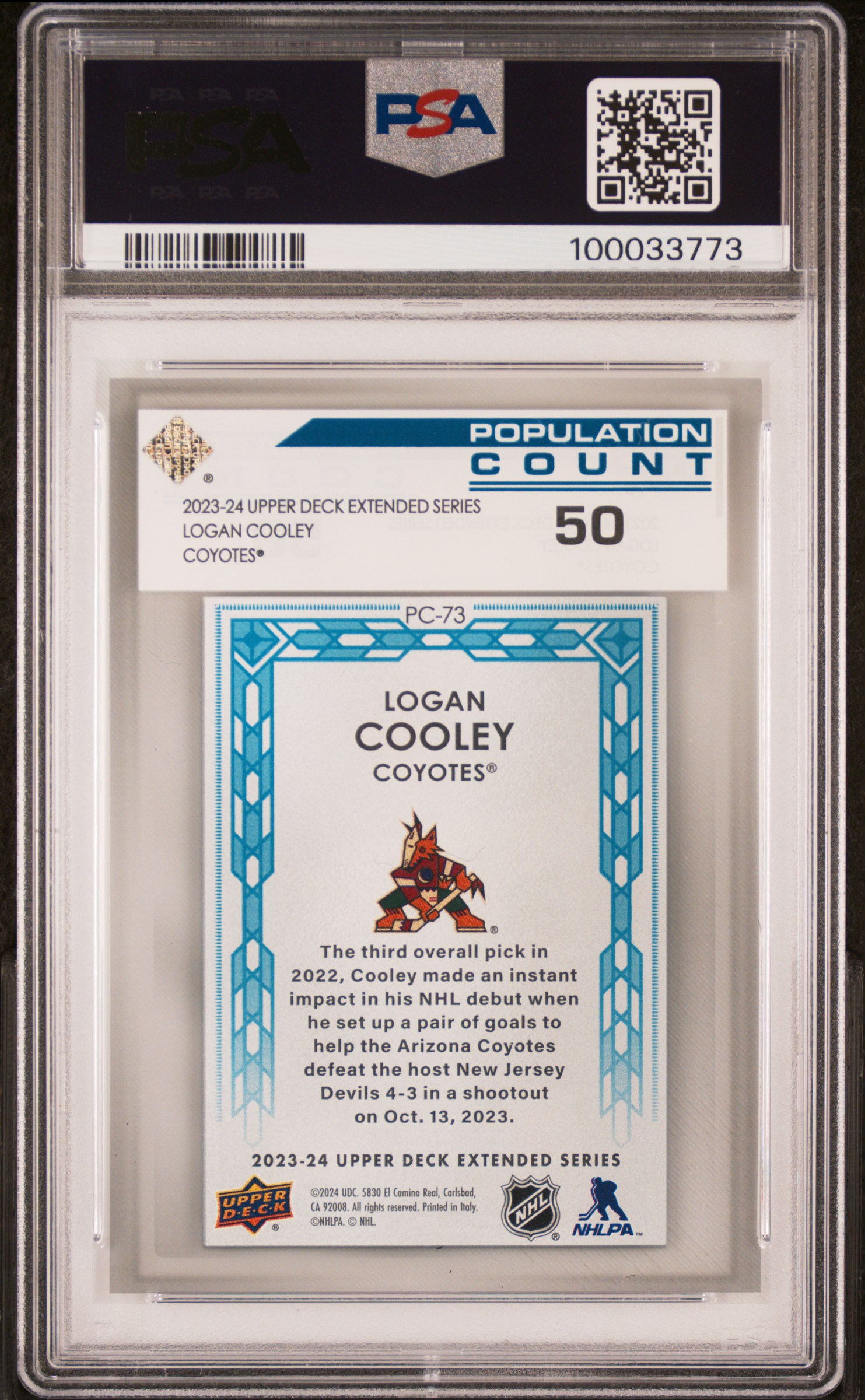 2023 Upper Deck Population Count Logan Cooley #Pc73 (Population Count-50) Mint 9 back