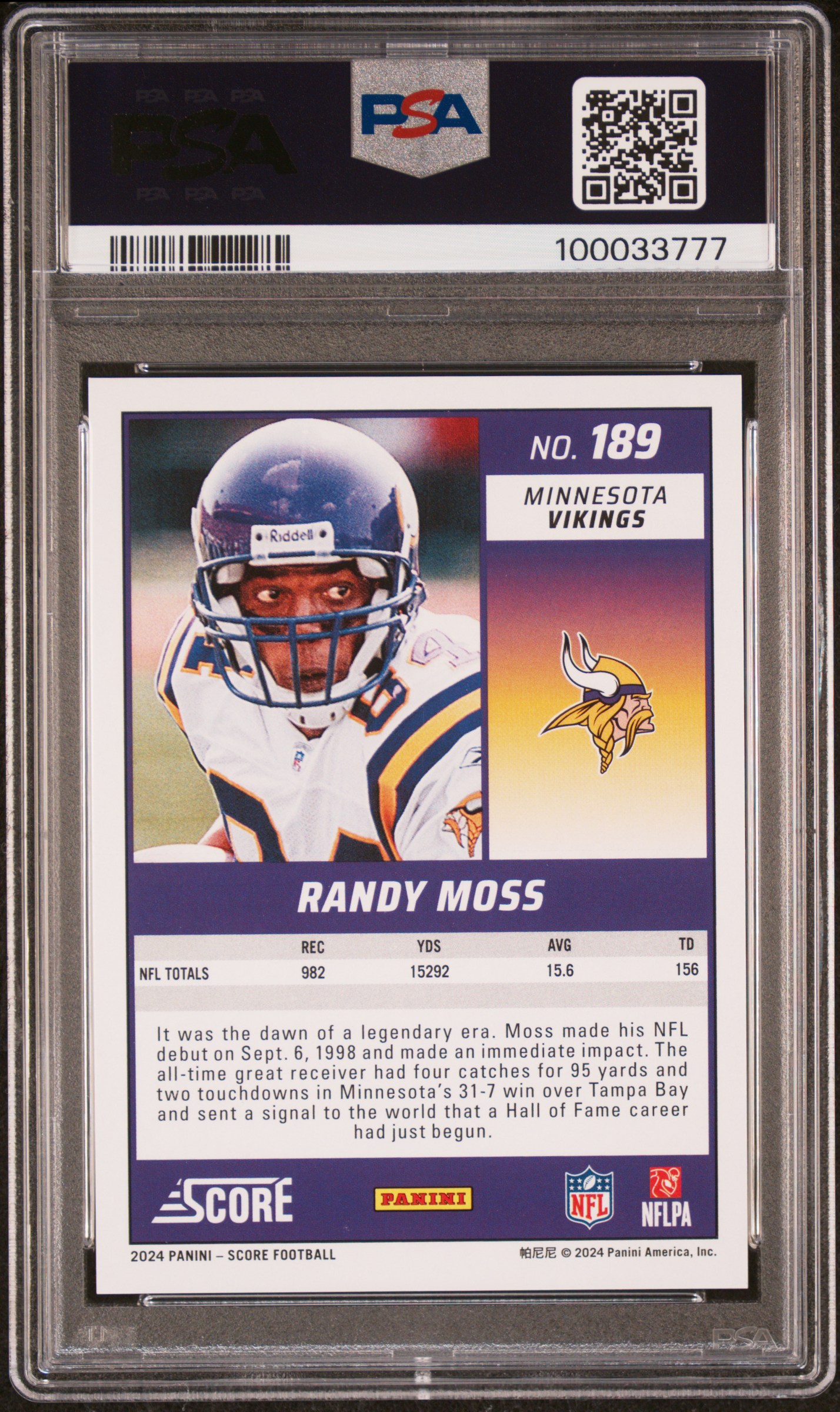 2024 Panini Score Randy Moss #189 (Ellipse) Nm-Mt 8 back