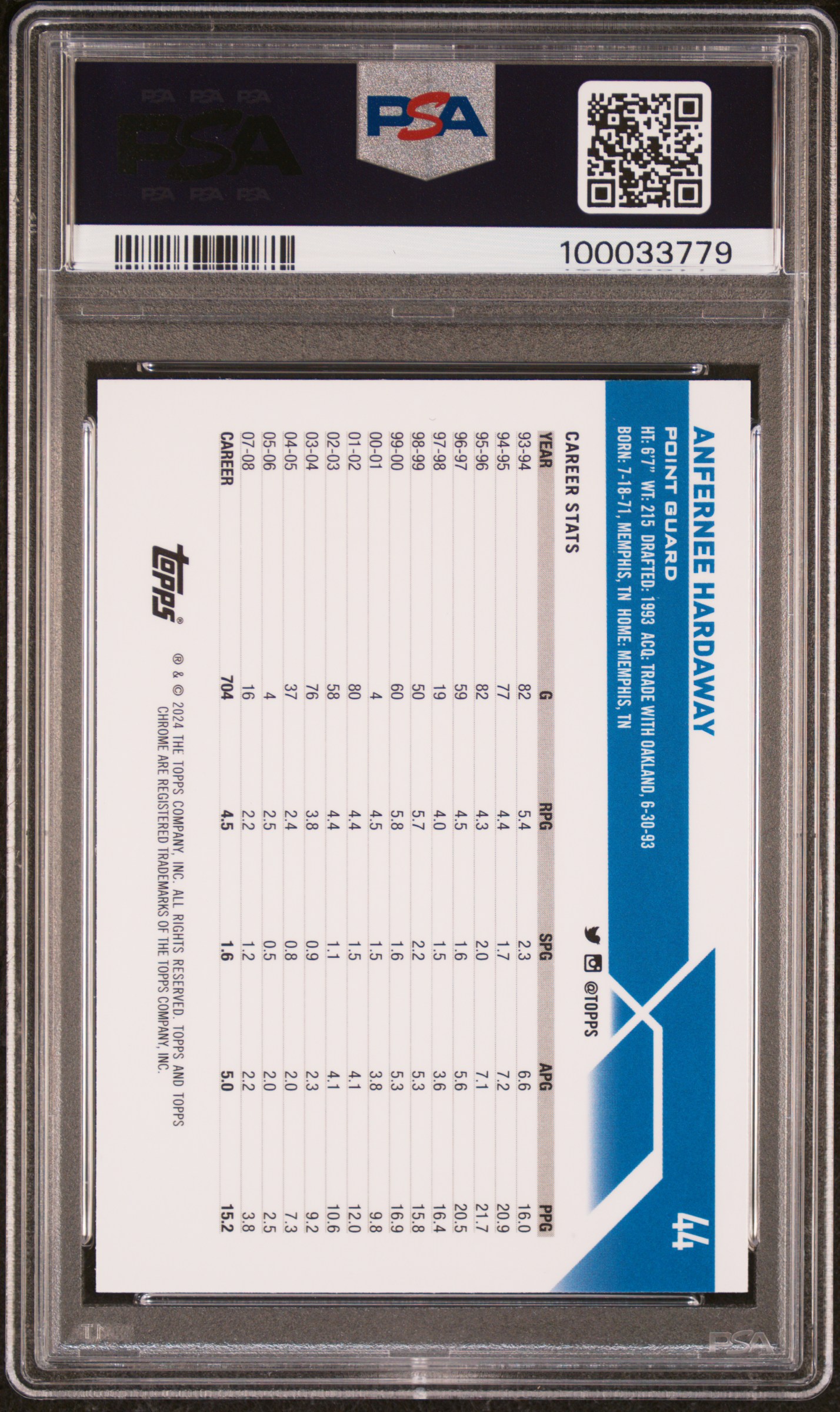 2023 Topps Chrome Anfernee Hardaway #44 (Green Topps Refractor) Gem Mt 10 back