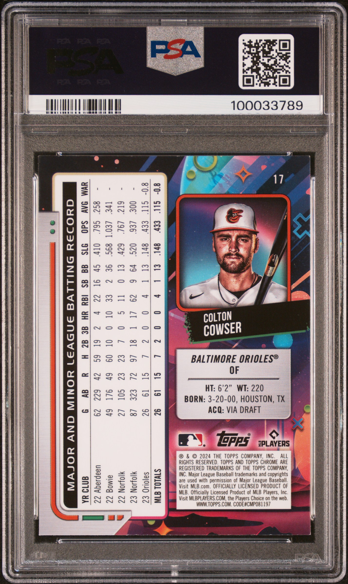 2024 Topps Chrome Cosmic Colton Cowser #17 (Blue Moon Refractor) Mint 9 back