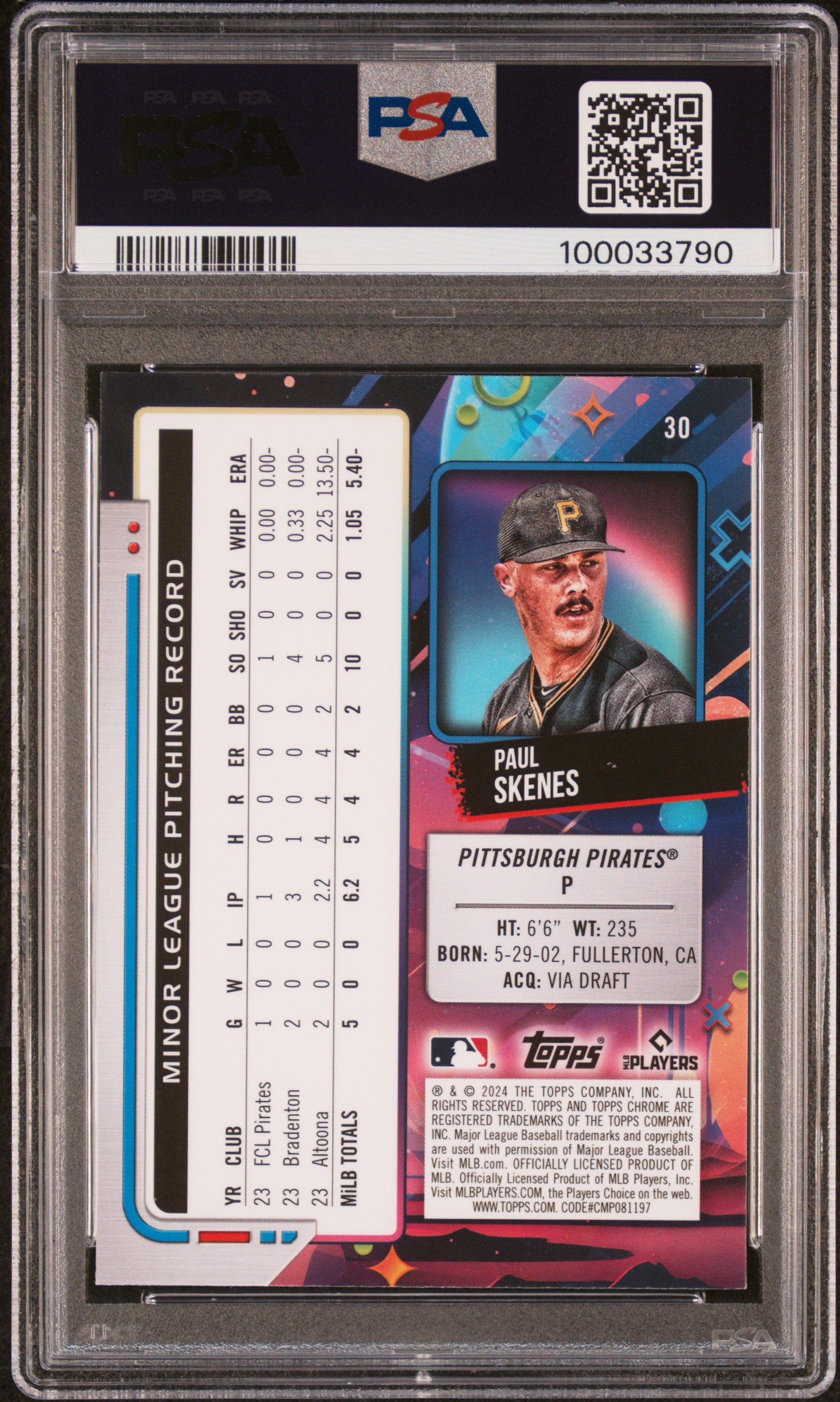 2024 Topps Chrome Cosmic Paul Skenes #30 Gem Mt 10 back