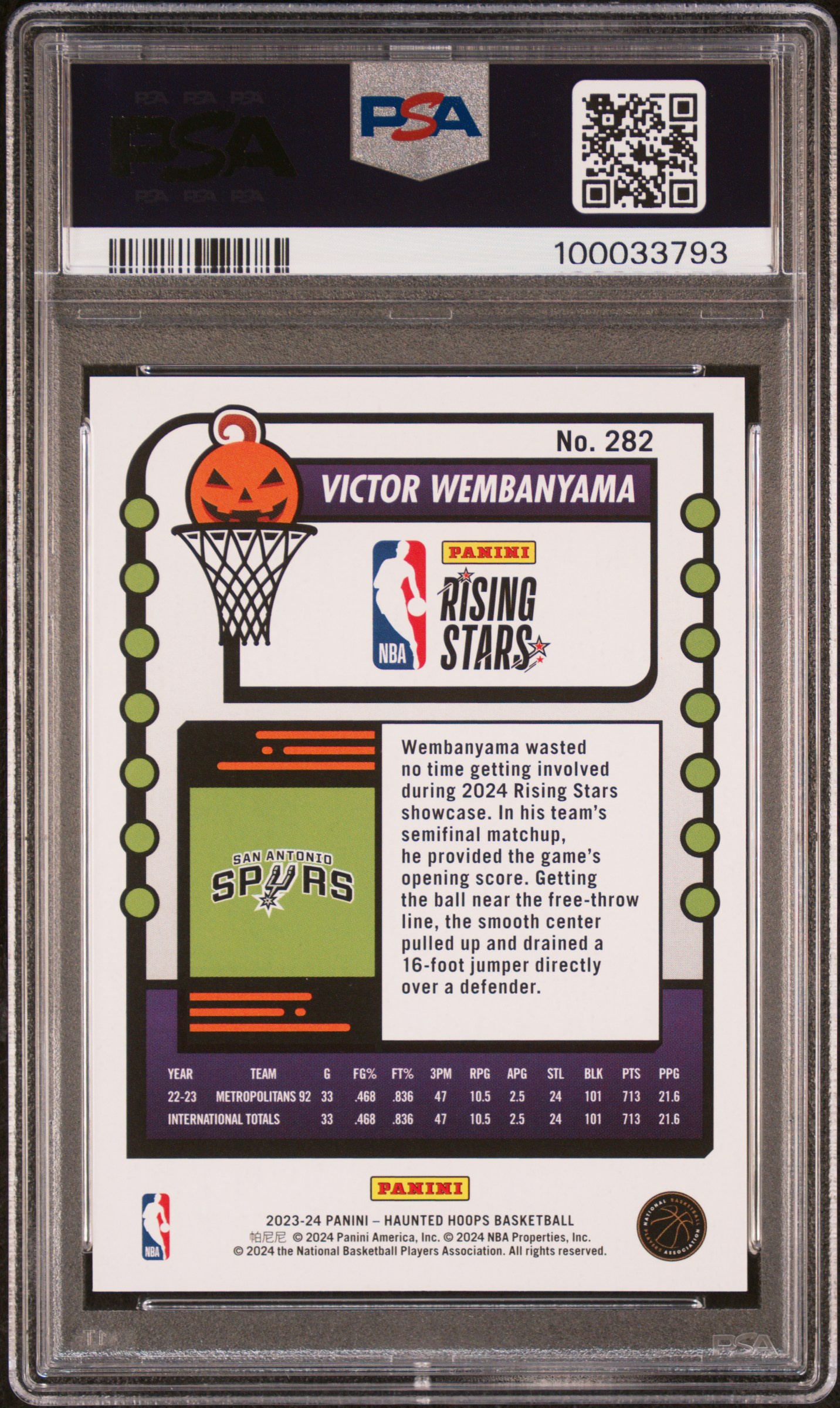 2023 Panini Haunted Hoops Victor Wembanyama #282 Mint 9 back