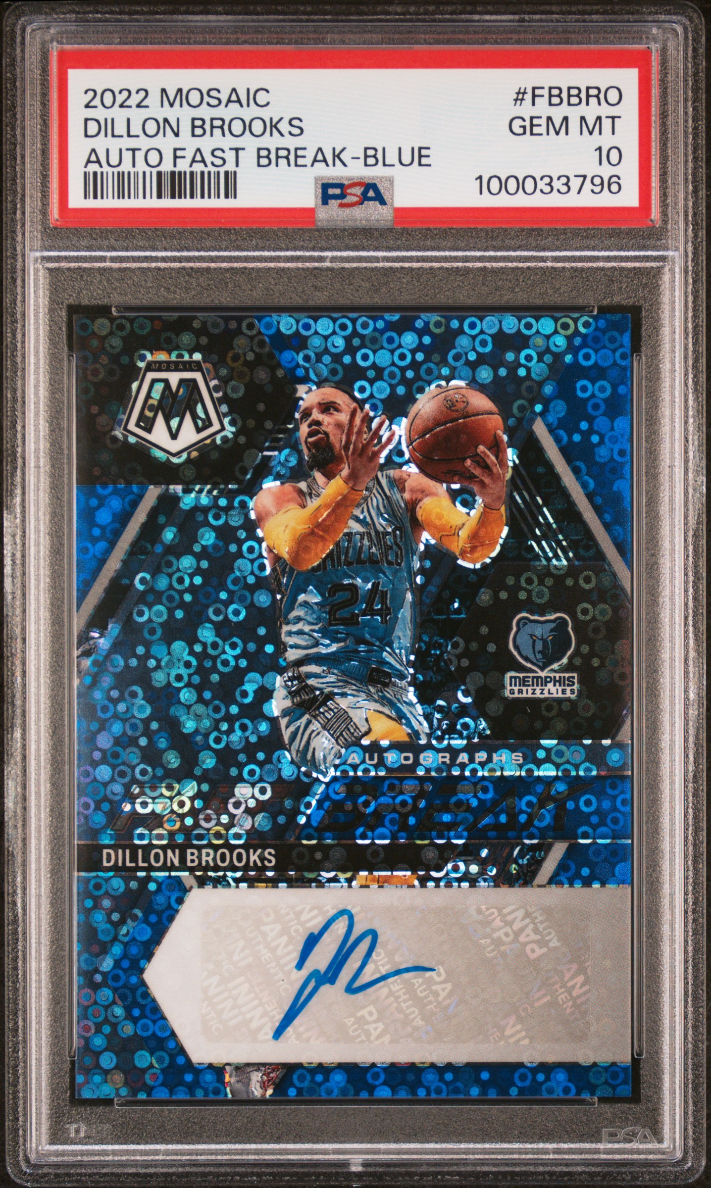 2022 Panini Mosaic Autographs Fast Break Dillon Brooks #Fbbro (Auto Fast Break-Blue) Gem Mt 10 front
