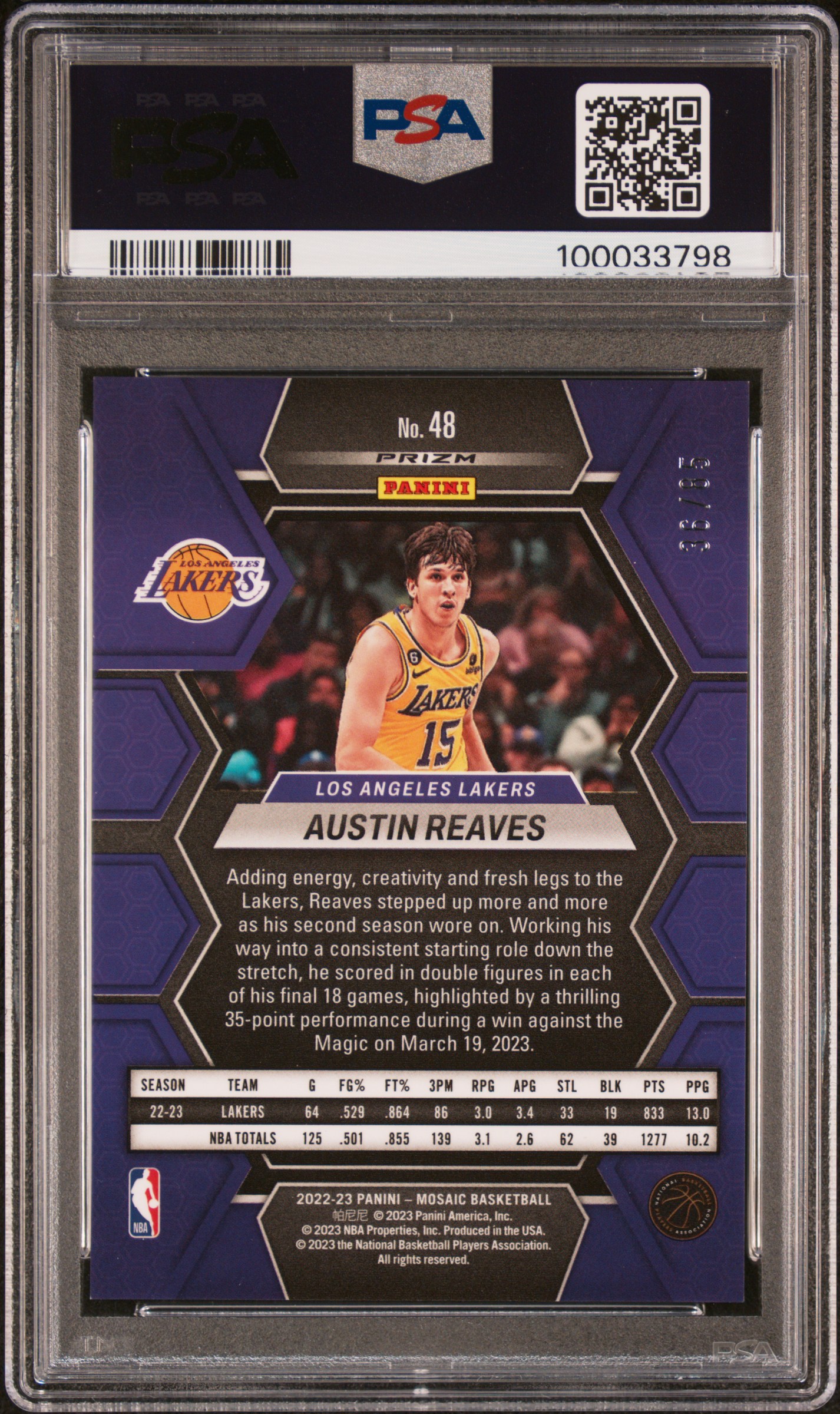 2022 Panini Mosaic Austin Reaves #48 (Blue Fast Break) Mint 9 back