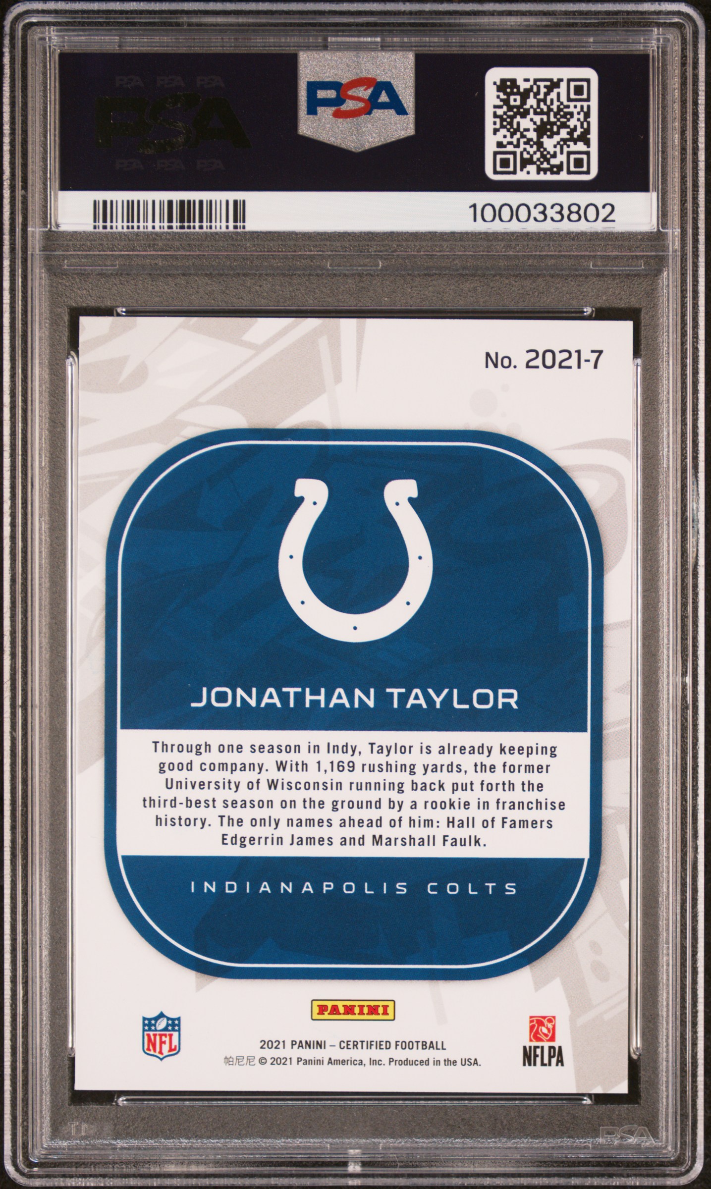 2021 Panini Certified 2021 Jonathan Taylor #7 (2021) Gem Mt 10 back