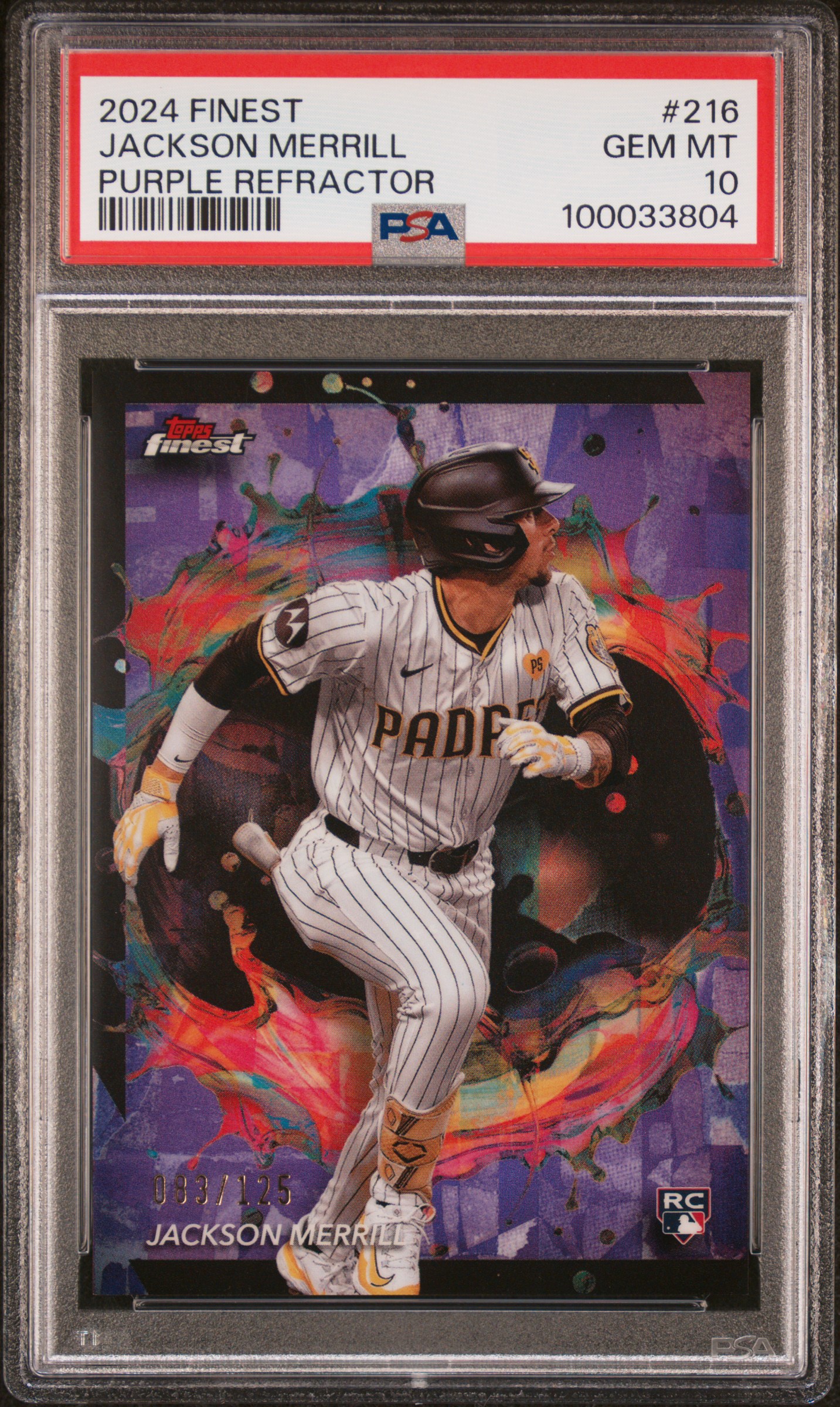 2024 Topps Finest Jackson Merrill #216 (Purple Refractor) Gem Mt 10 front