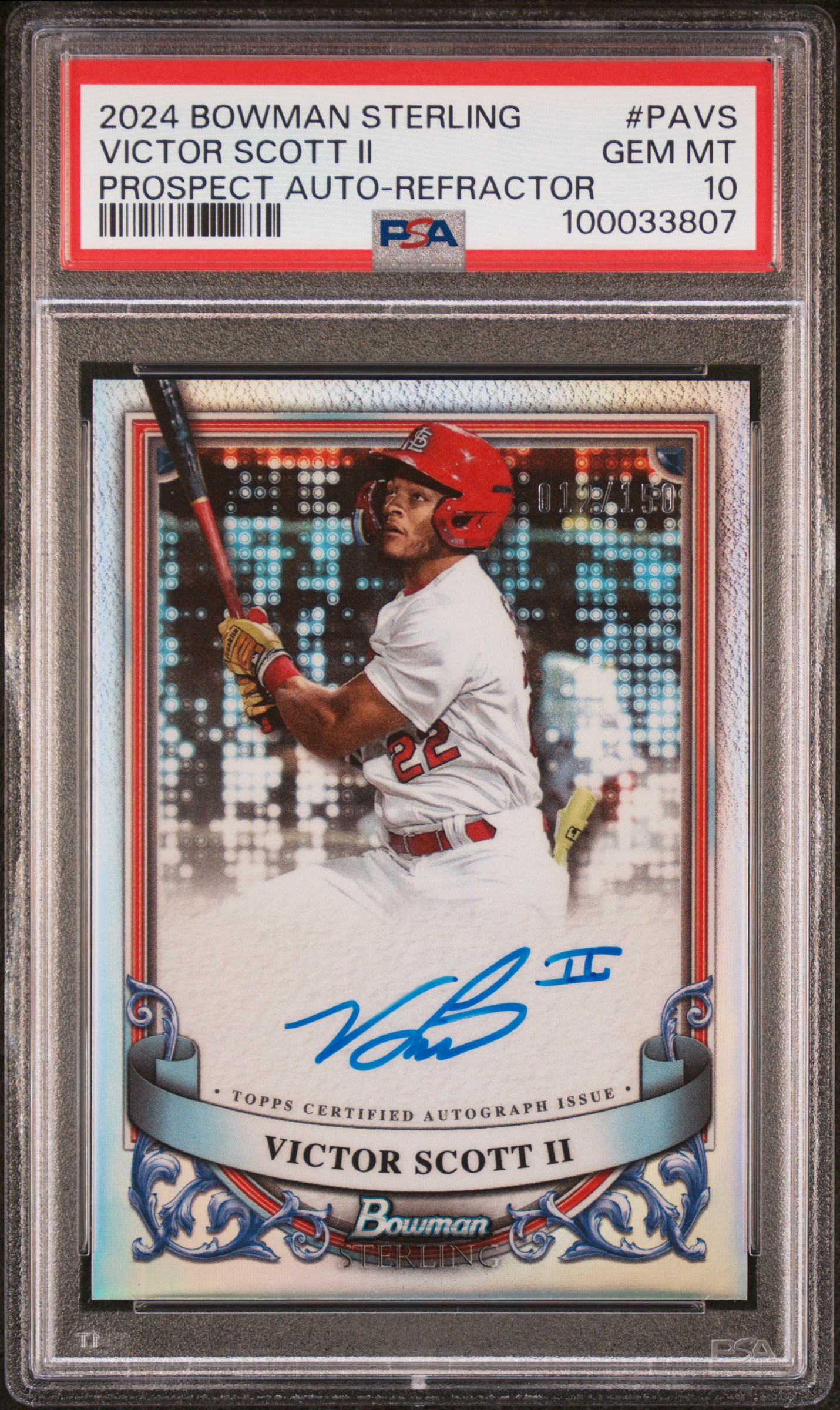 2024 Bowman Sterling Prospect Autographs Victor Scott Ii #Pavs (Prospect Auto-Refractor) Gem Mt 10 front