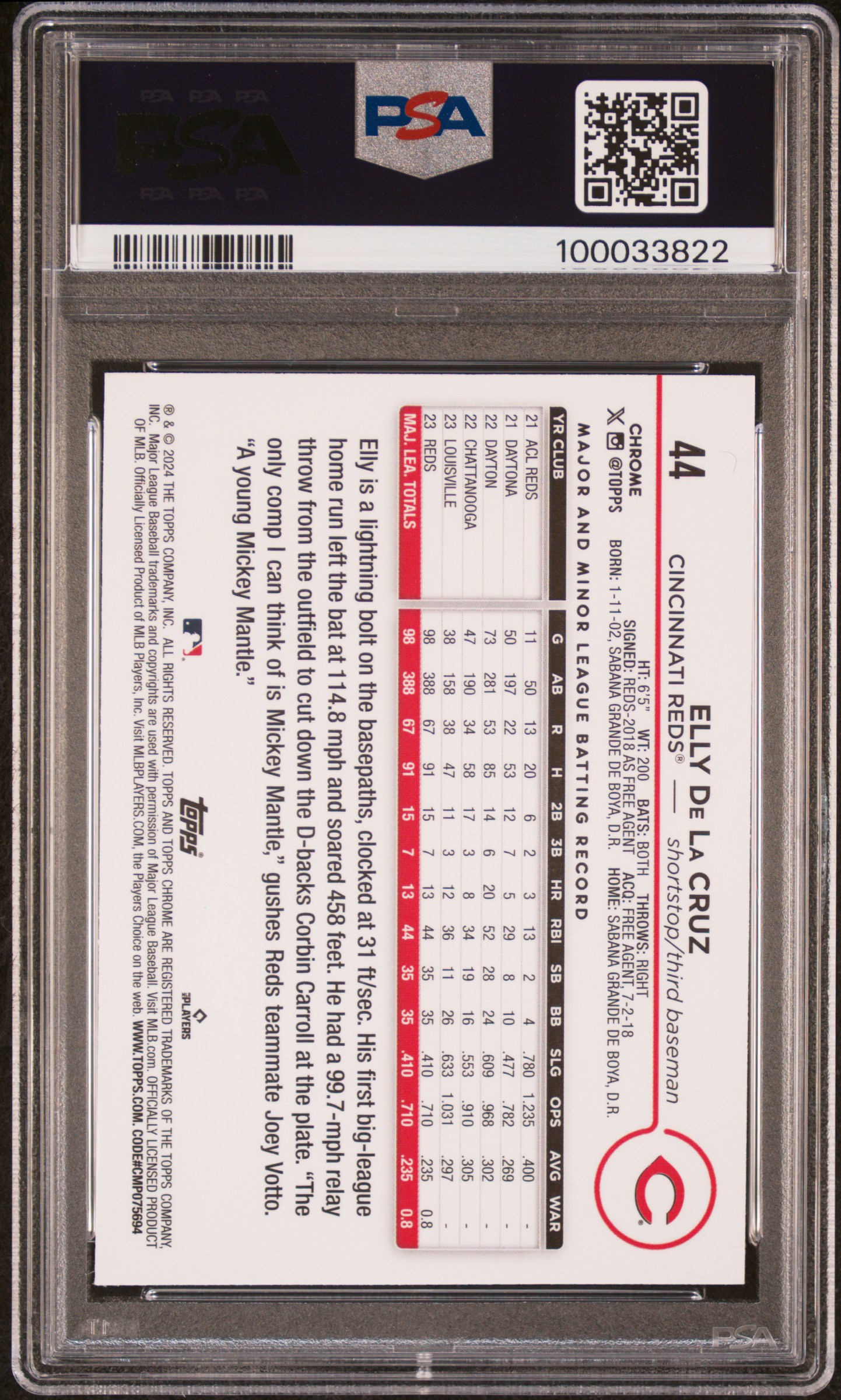 2024 Topps Chrome Elly De La Cruz #44 (Prism Refractor) Mint 9 back