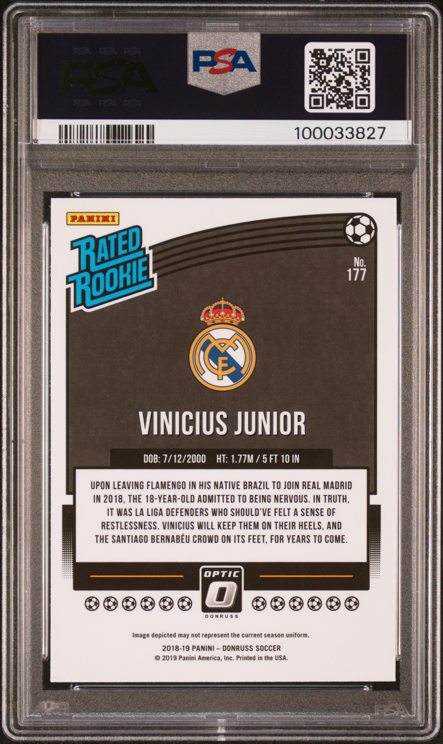 2018 Panini Donruss Vinicius Junior #177 (Optic) Nm-Mt 8 back