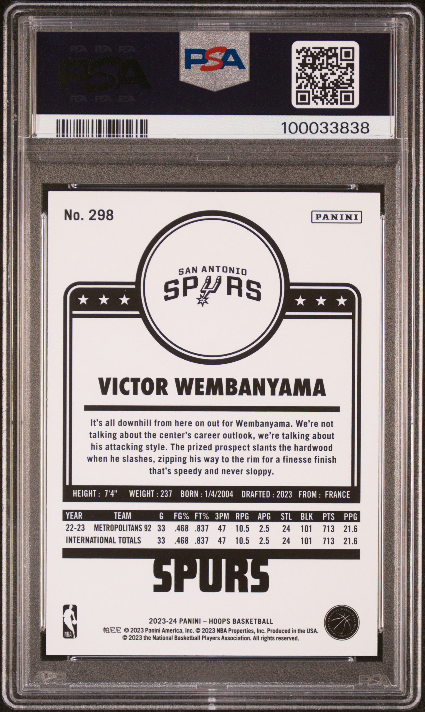 2023 Panini Nba Hoops Victor Wembanyama #298 (Yellow) Mint 9 back