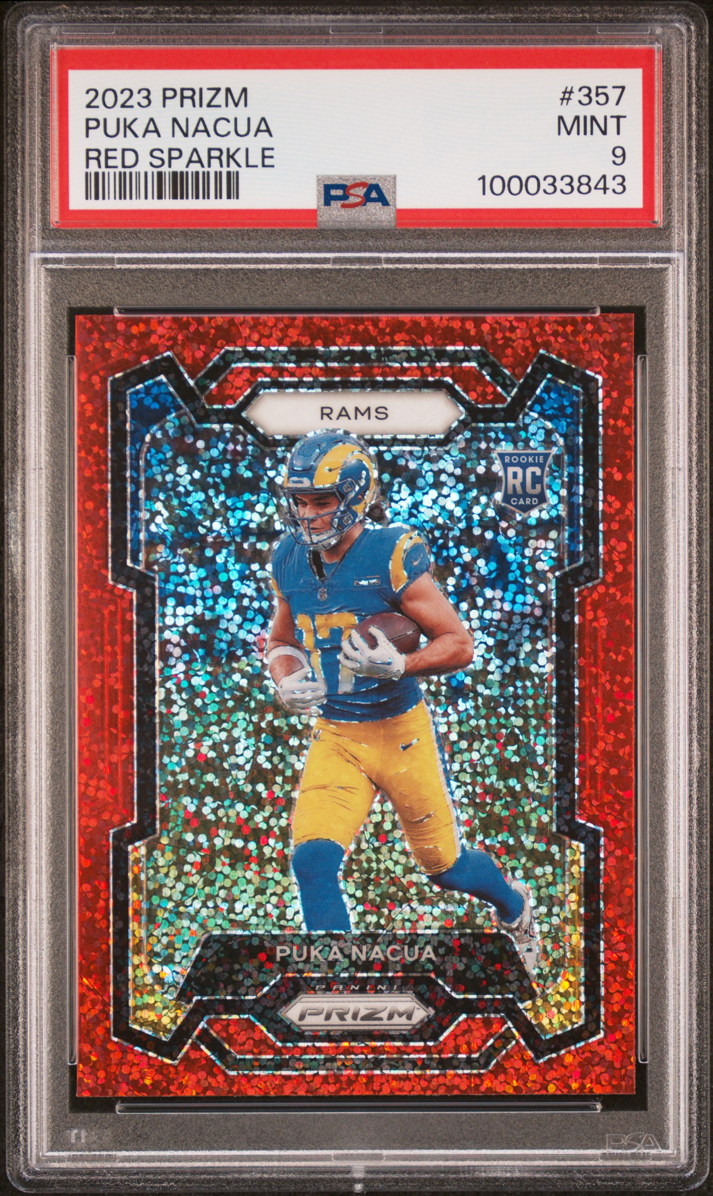 2023 Panini Prizm Puka Nacua #357 (Red Sparkle) Mint 9 front