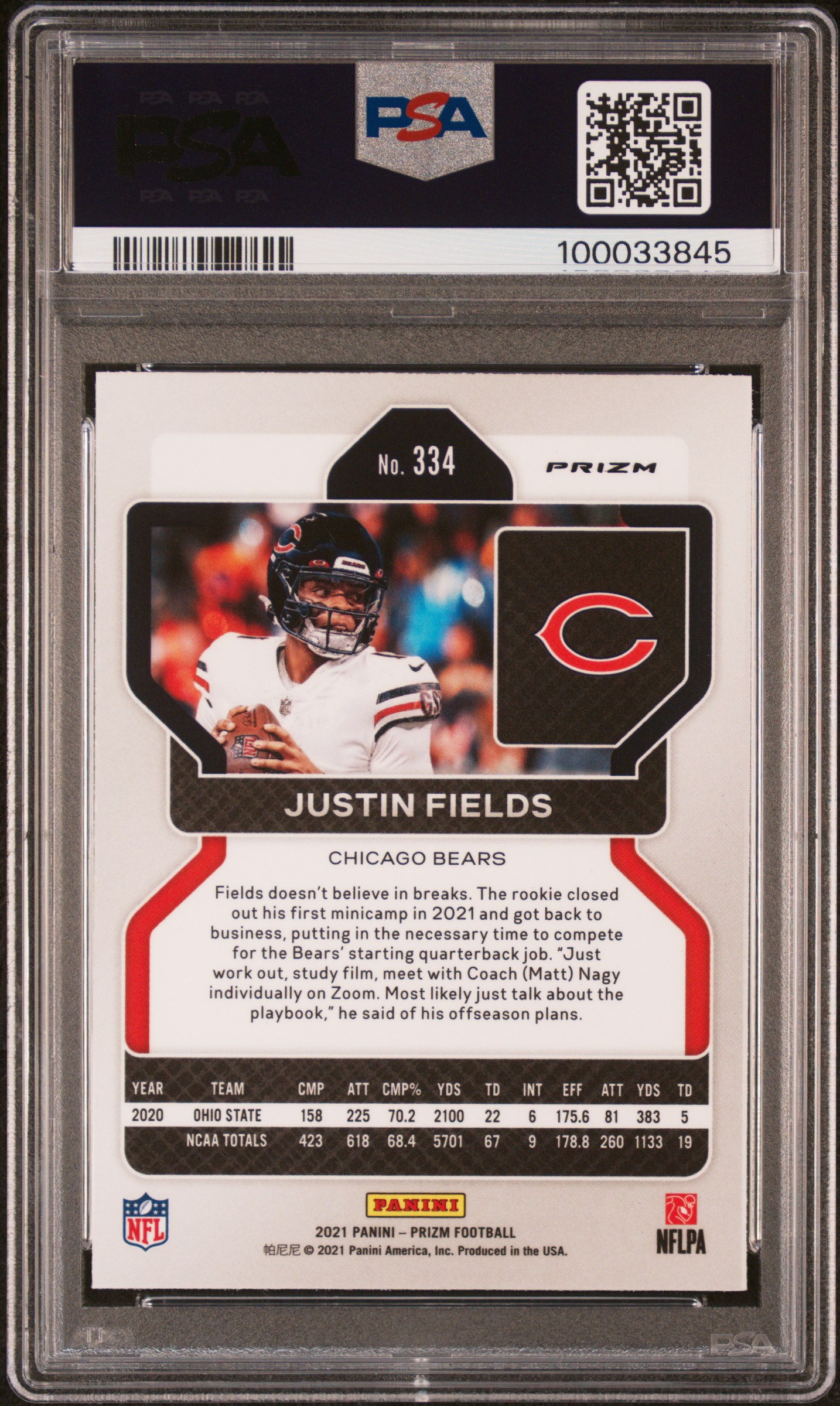2021 Panini Prizm Justin Fields #334 (Red Ice) Gem Mt 10 back