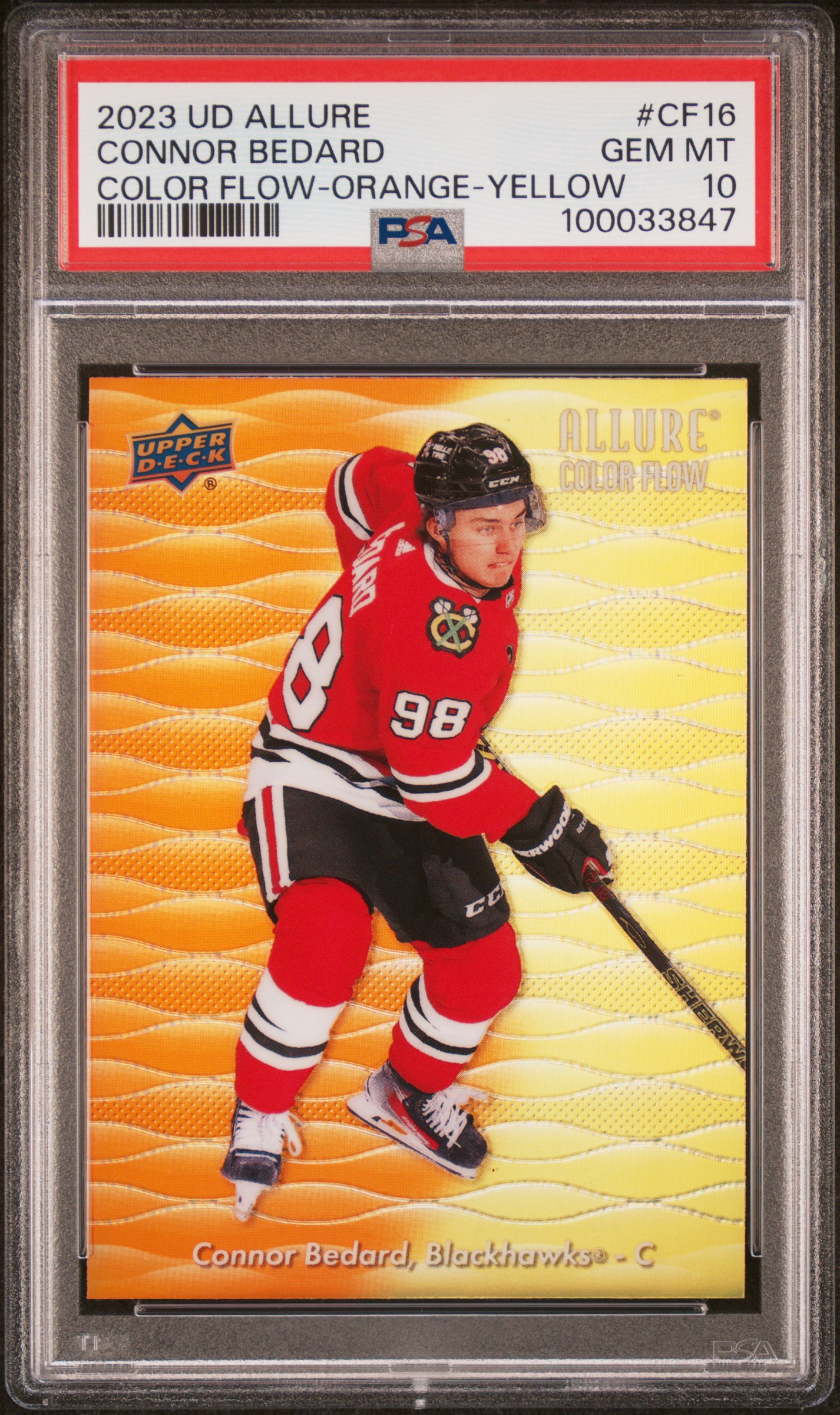 2023 Upper Deck Allure Color Flow Connor Bedard #Cf16 (Color Flow-Orange-Yellow) Gem Mt 10 front